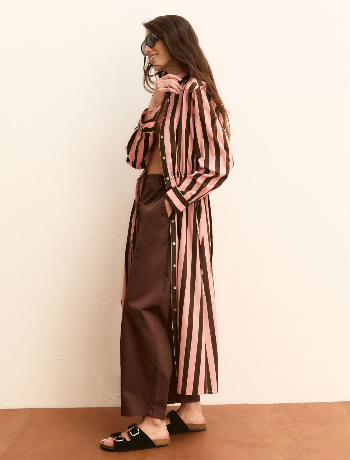 Stretch satin chino trousers - COFFEE - Emme