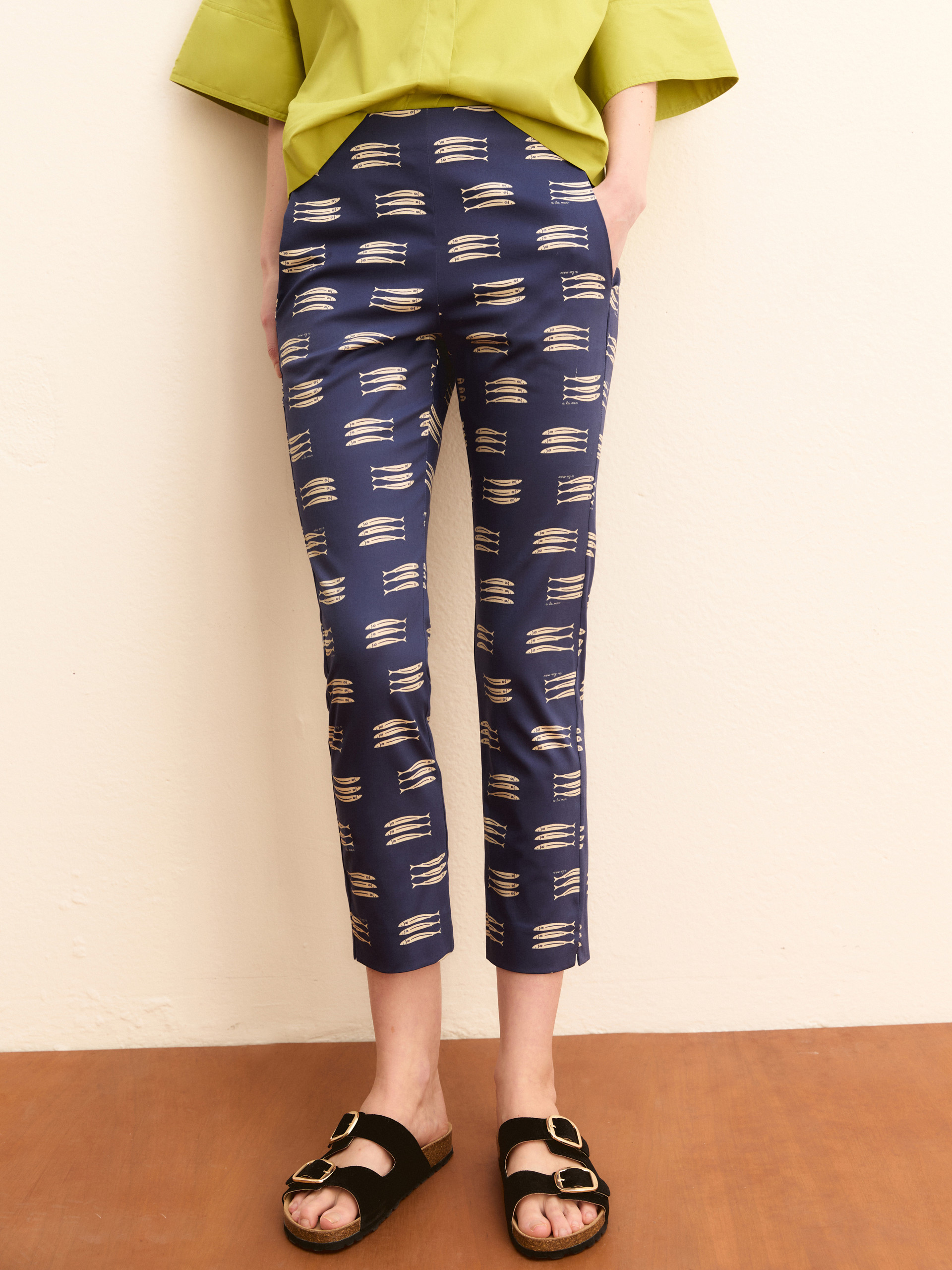 Stretch satin Capri trousers - NAVY - Emme - 6