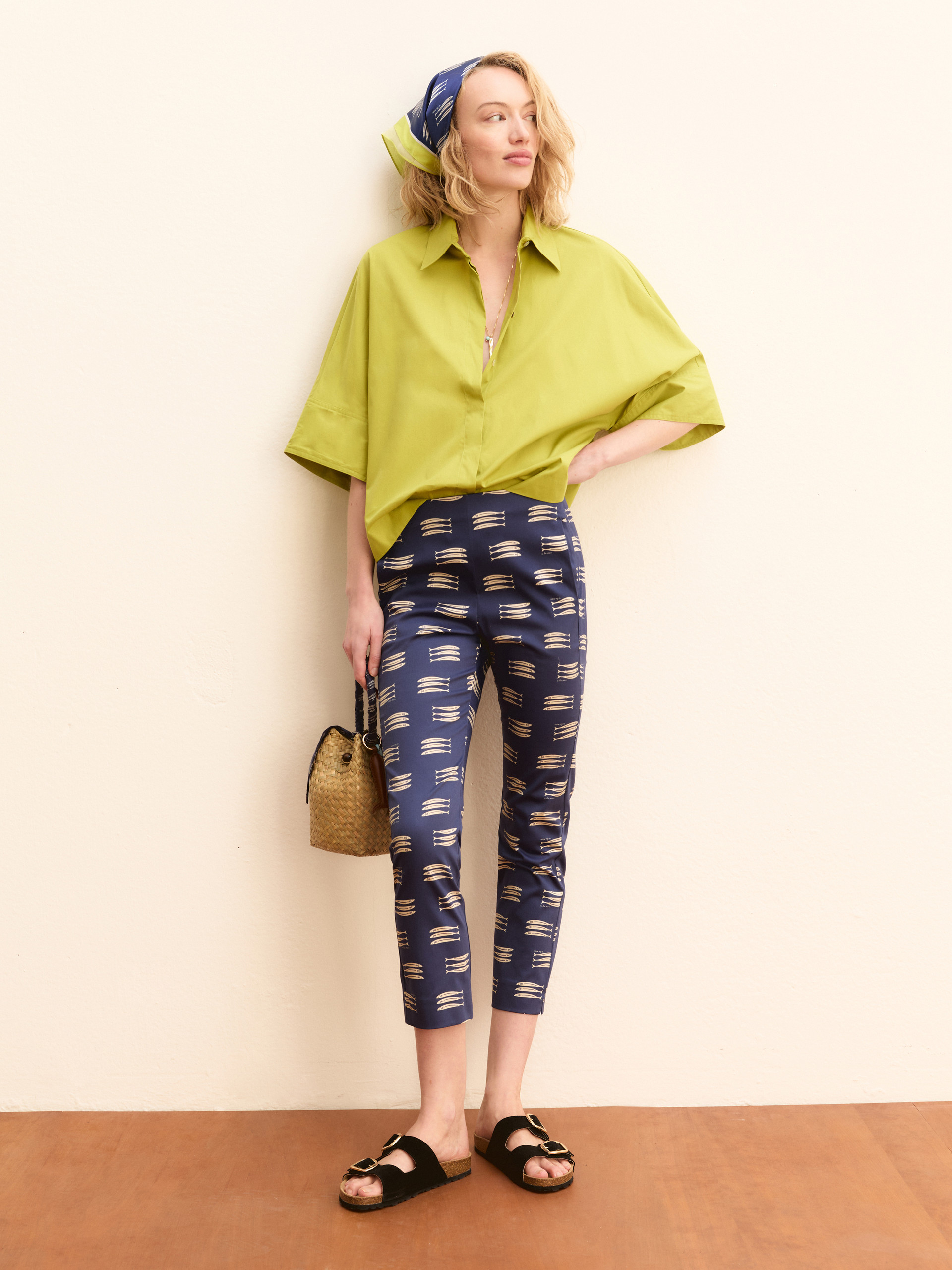 Stretch satin Capri trousers - NAVY - Emme - 2