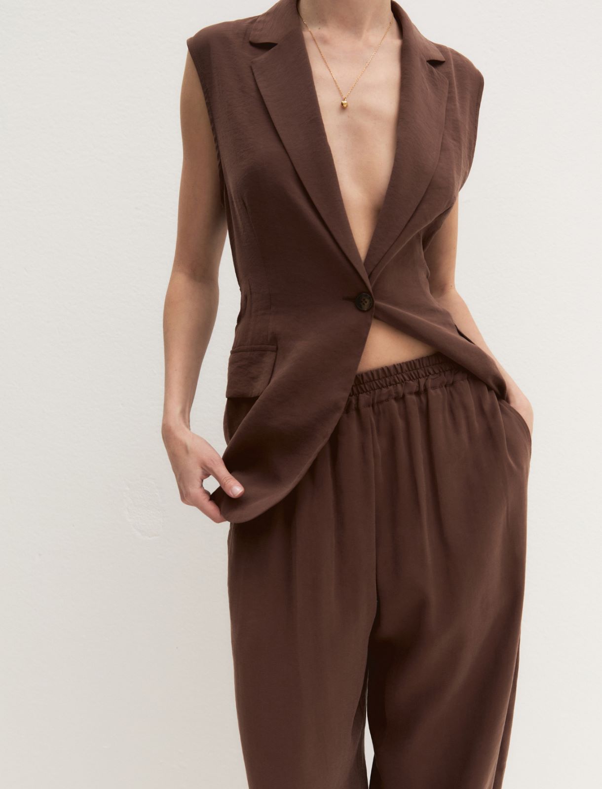 Flowing drawstring trousers - COFFEE - Emme - 5