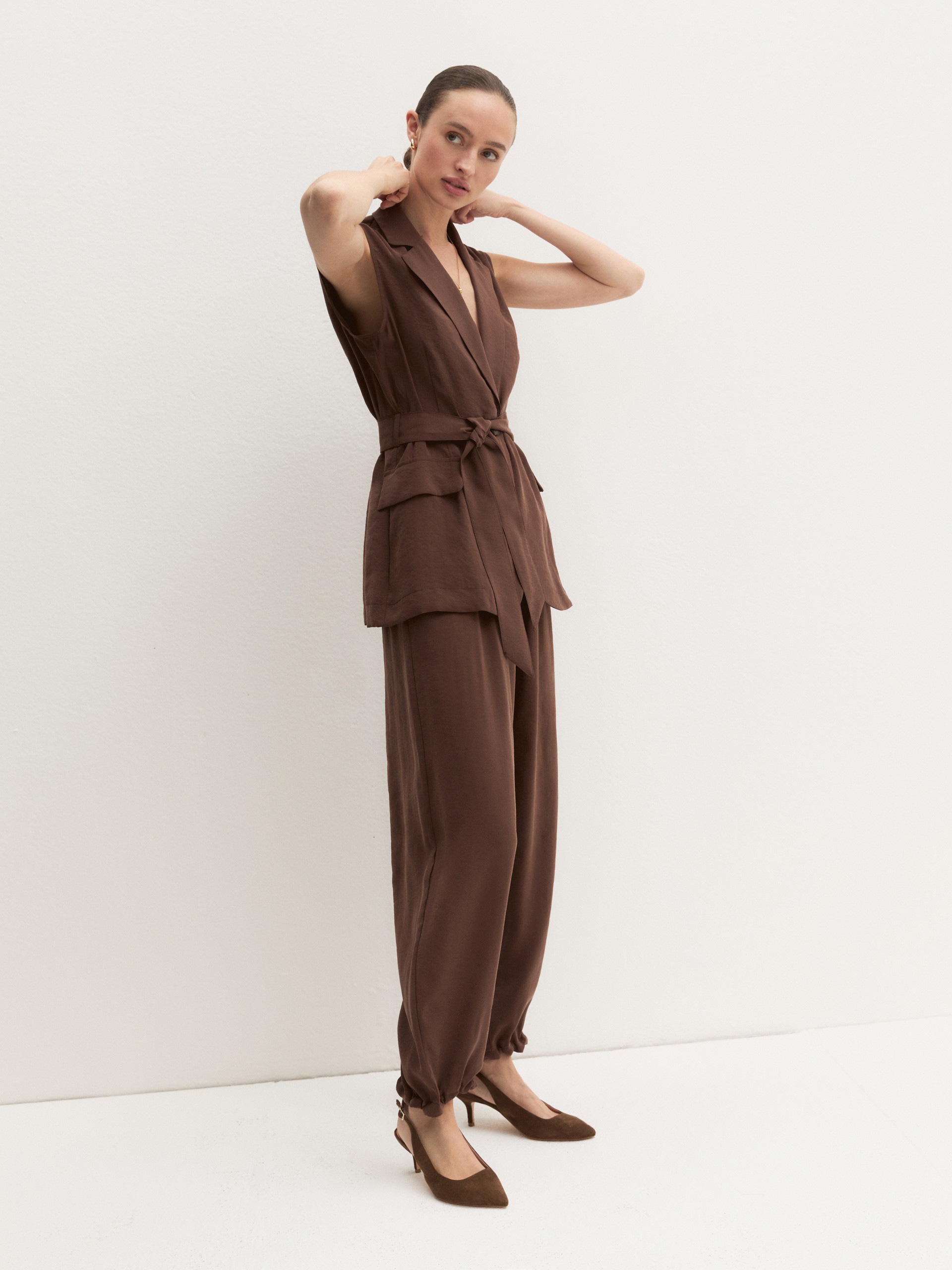 Flowing drawstring trousers - COFFEE - Emme - 1