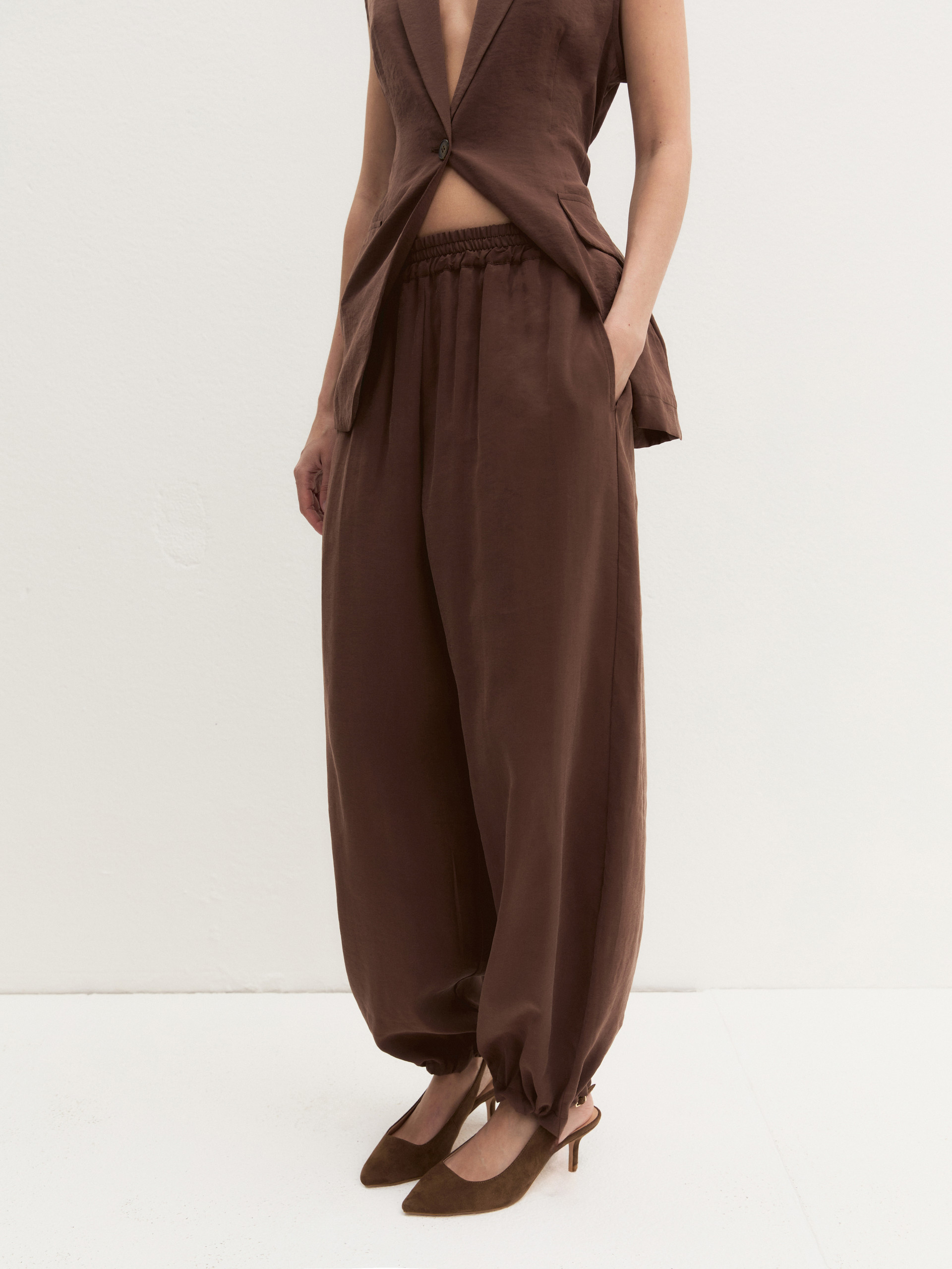 Flowing drawstring trousers - COFFEE - Emme - 6