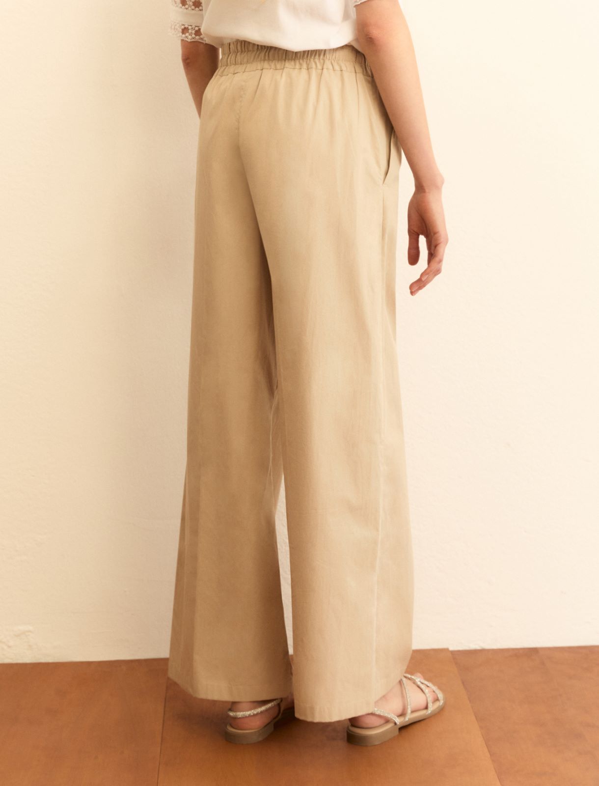 Poplin wide-leg trousers - BEIGE - Emme - 3