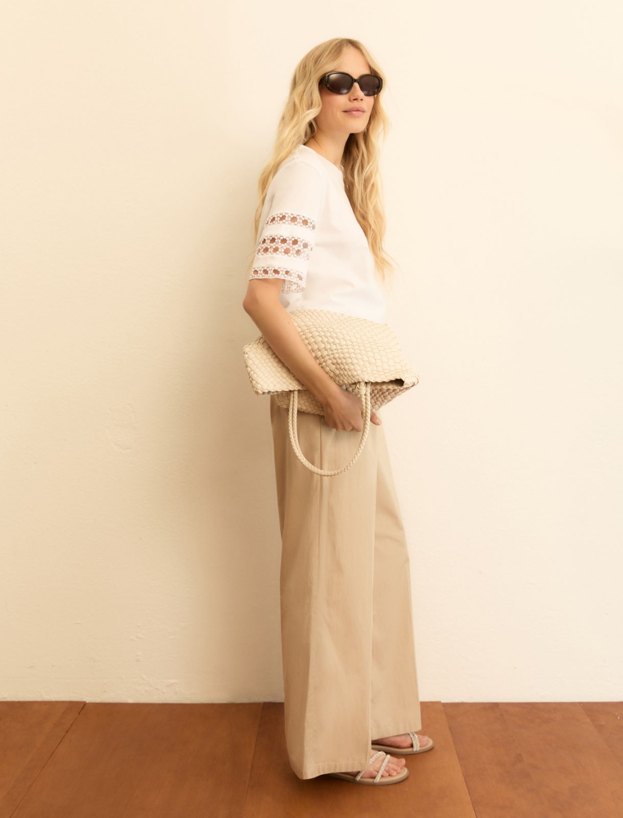 Poplin wide-leg trousers - BEIGE - Emme