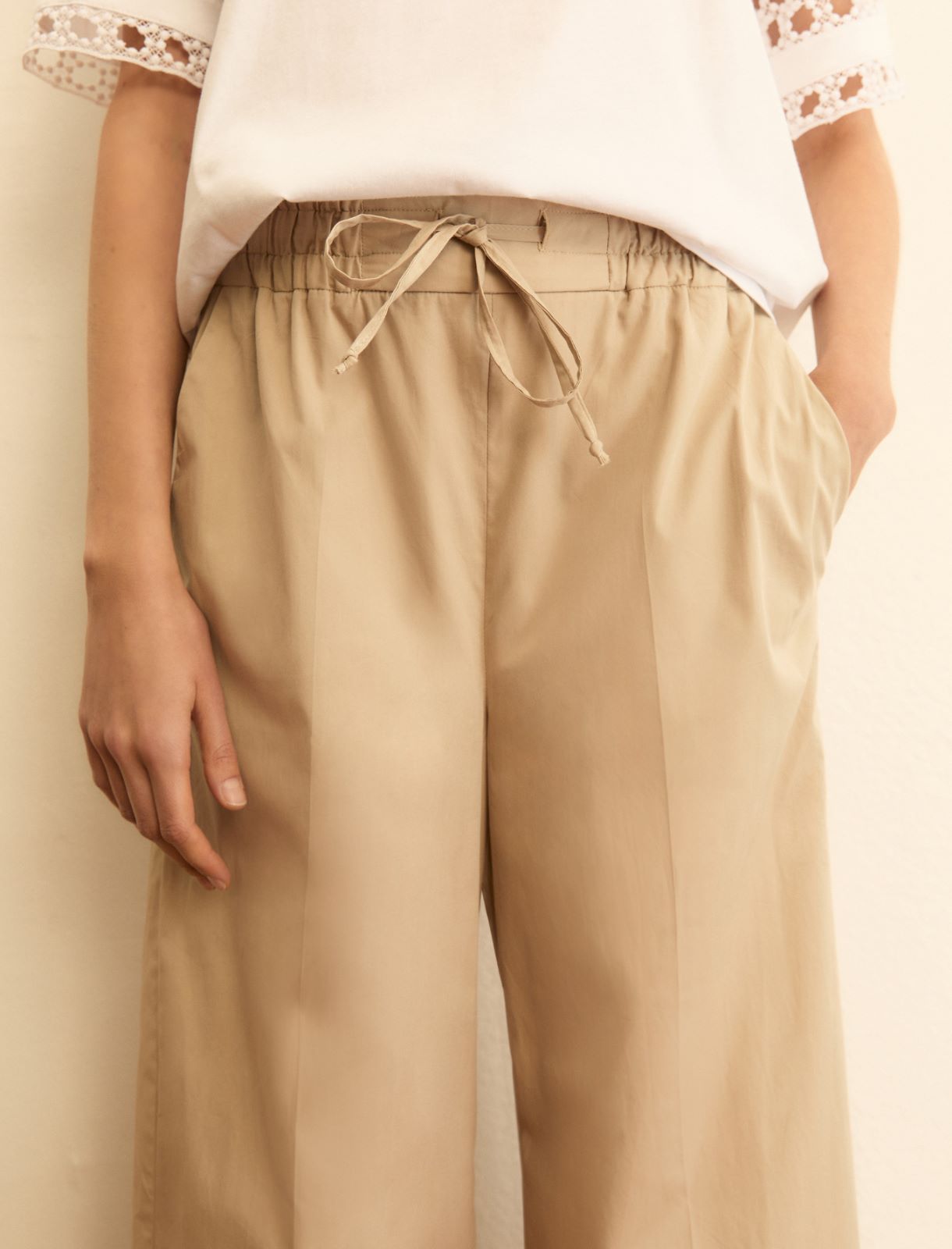 Poplin wide-leg trousers - BEIGE - Emme - 6