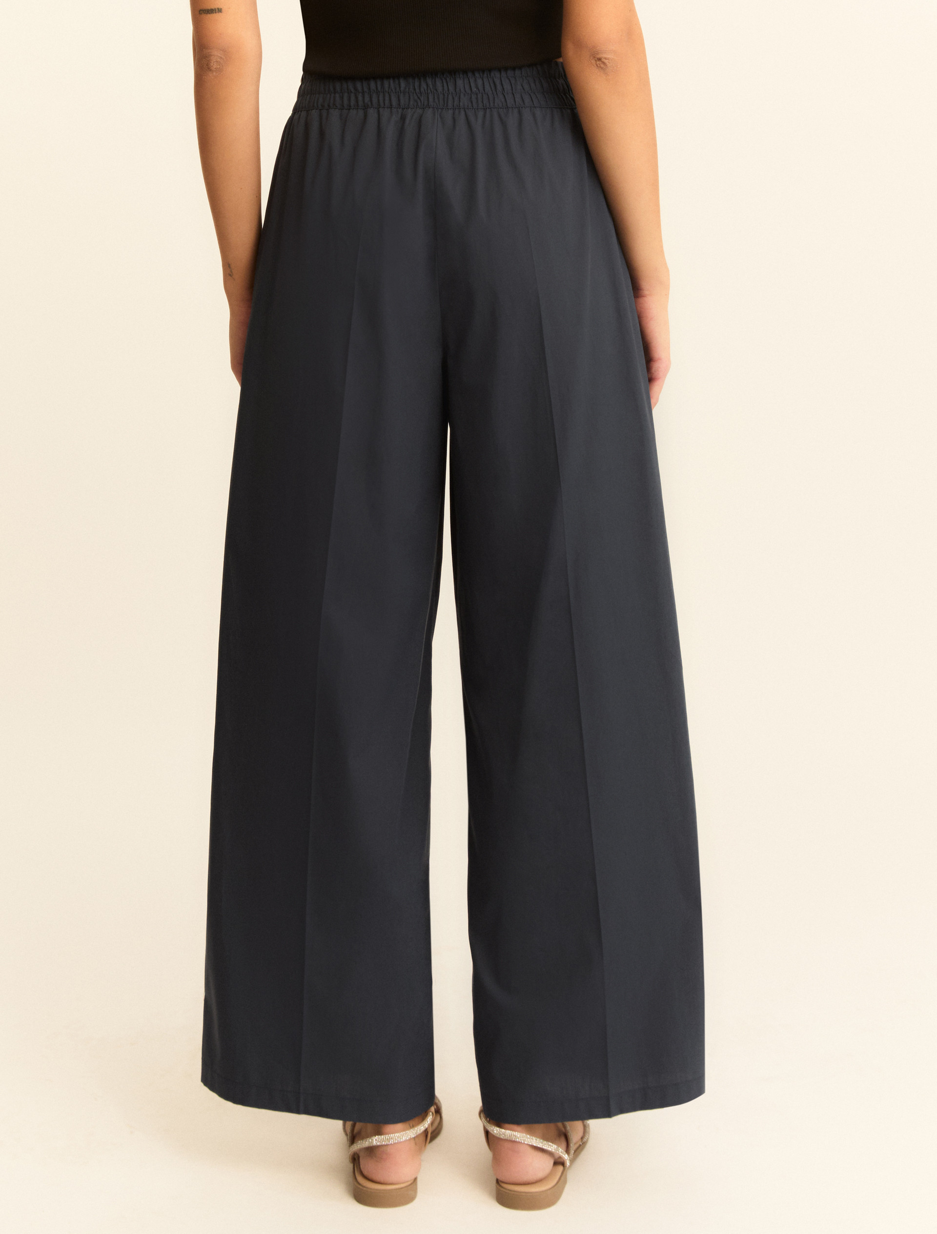 Pantalone ampio wide leg in popeline - NAVY - Emme - 3