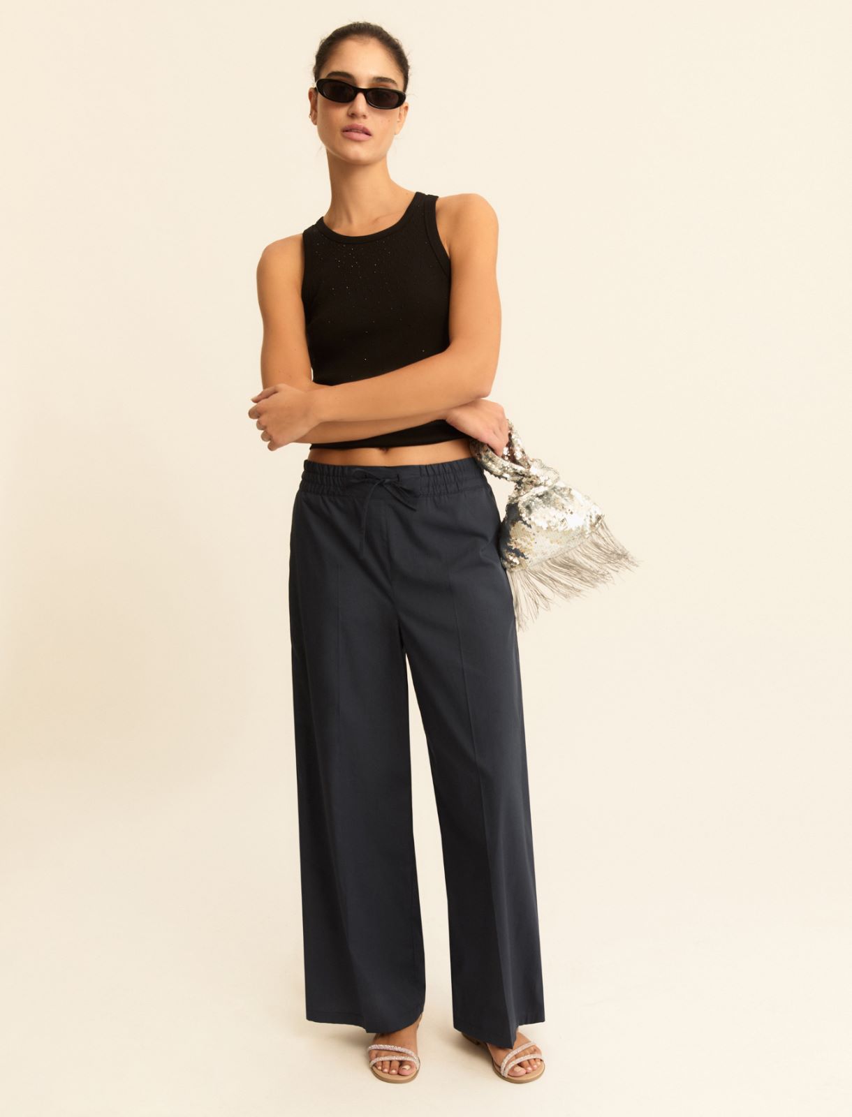 Pantalone ampio wide leg in popeline - NAVY - Emme - 2