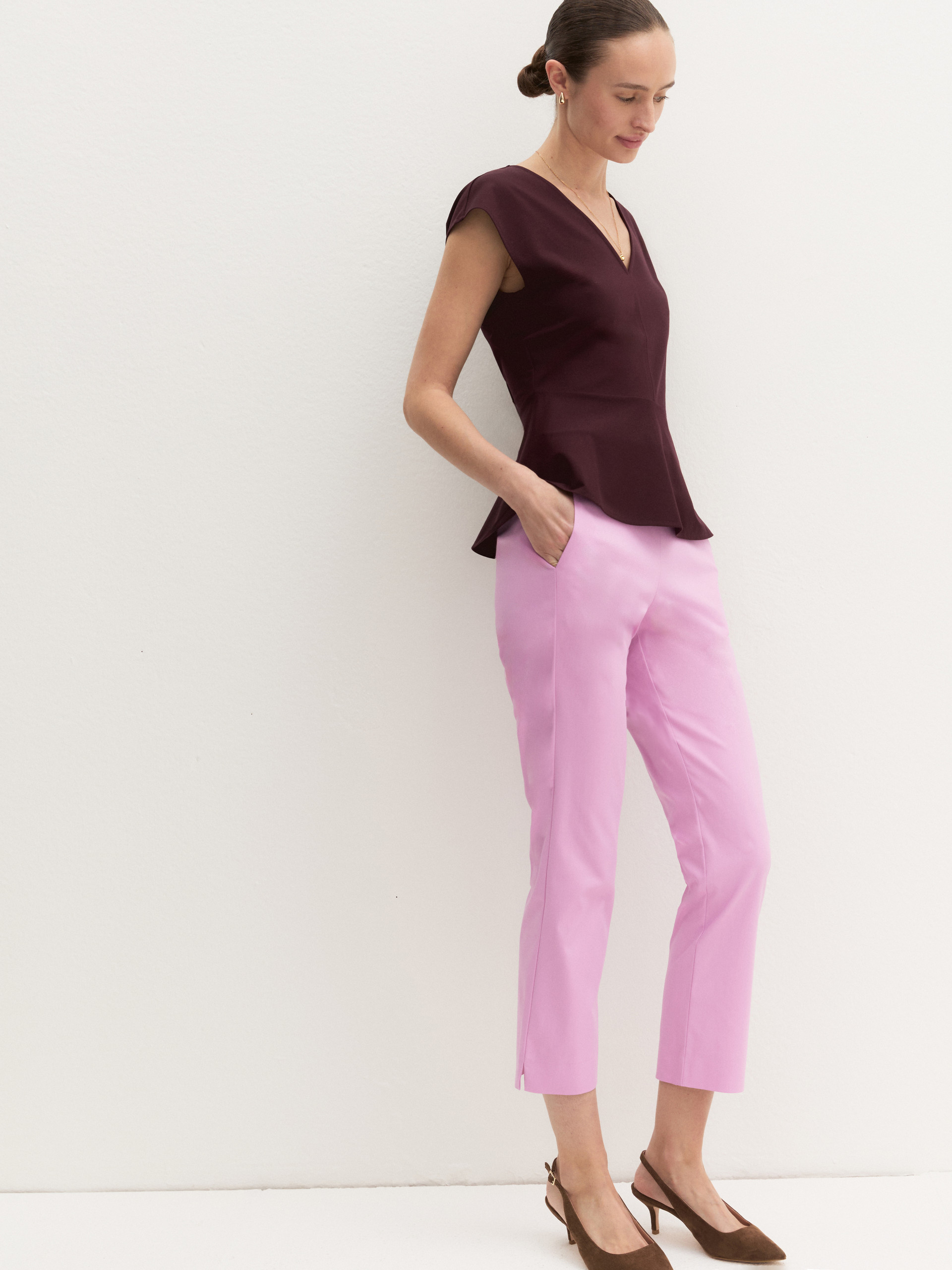 Stretch cotton Capri trousers - DEEP ROSE - Emme - 5