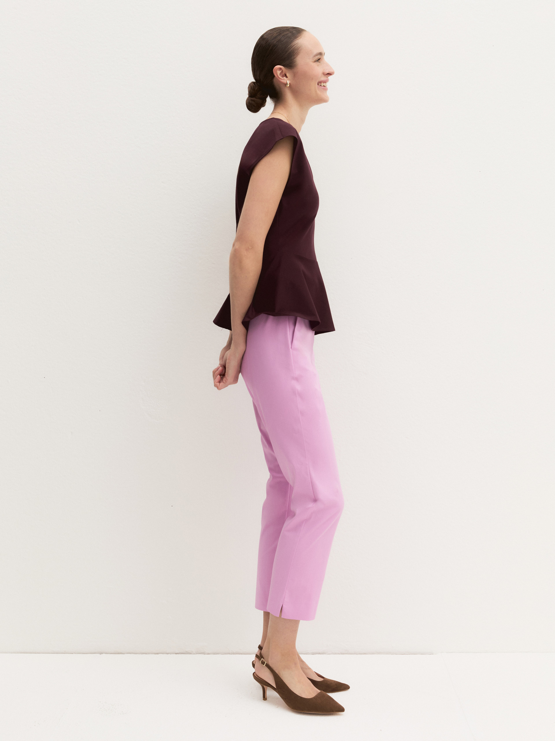Stretch cotton Capri trousers - DEEP ROSE - Emme - 1
