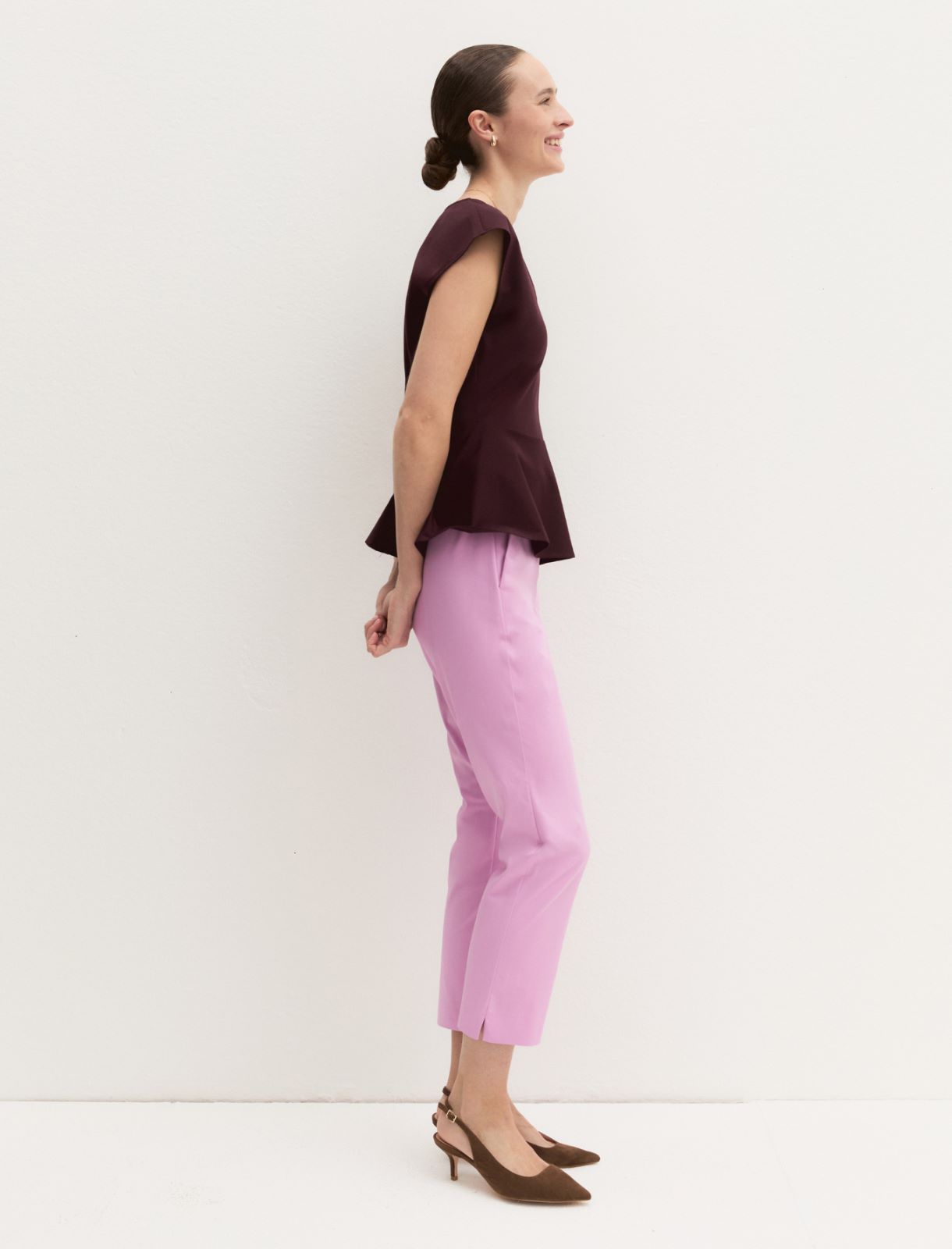 Stretch cotton Capri trousers - DEEP ROSE - Emme