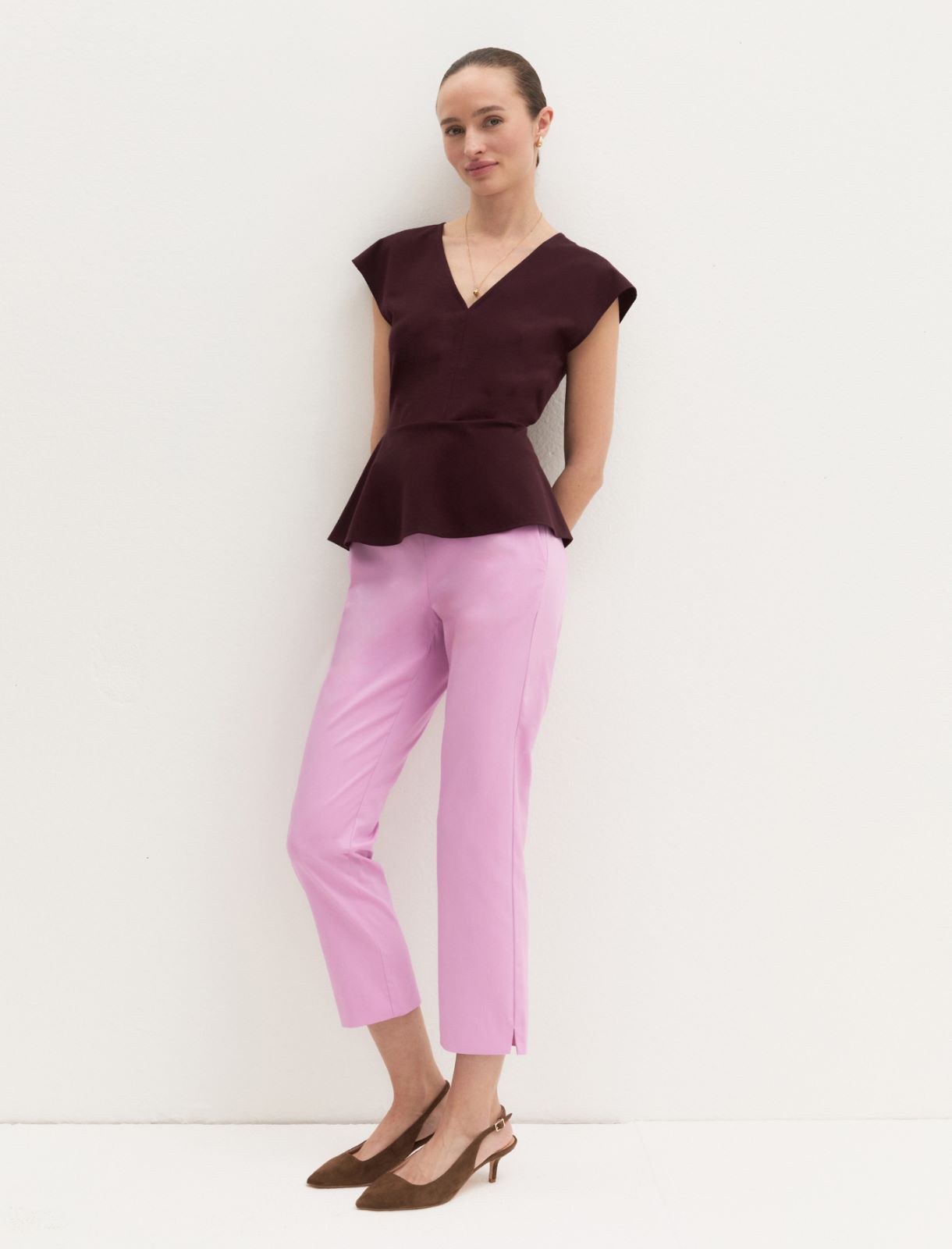 Stretch cotton Capri trousers - DEEP ROSE - Emme - 2