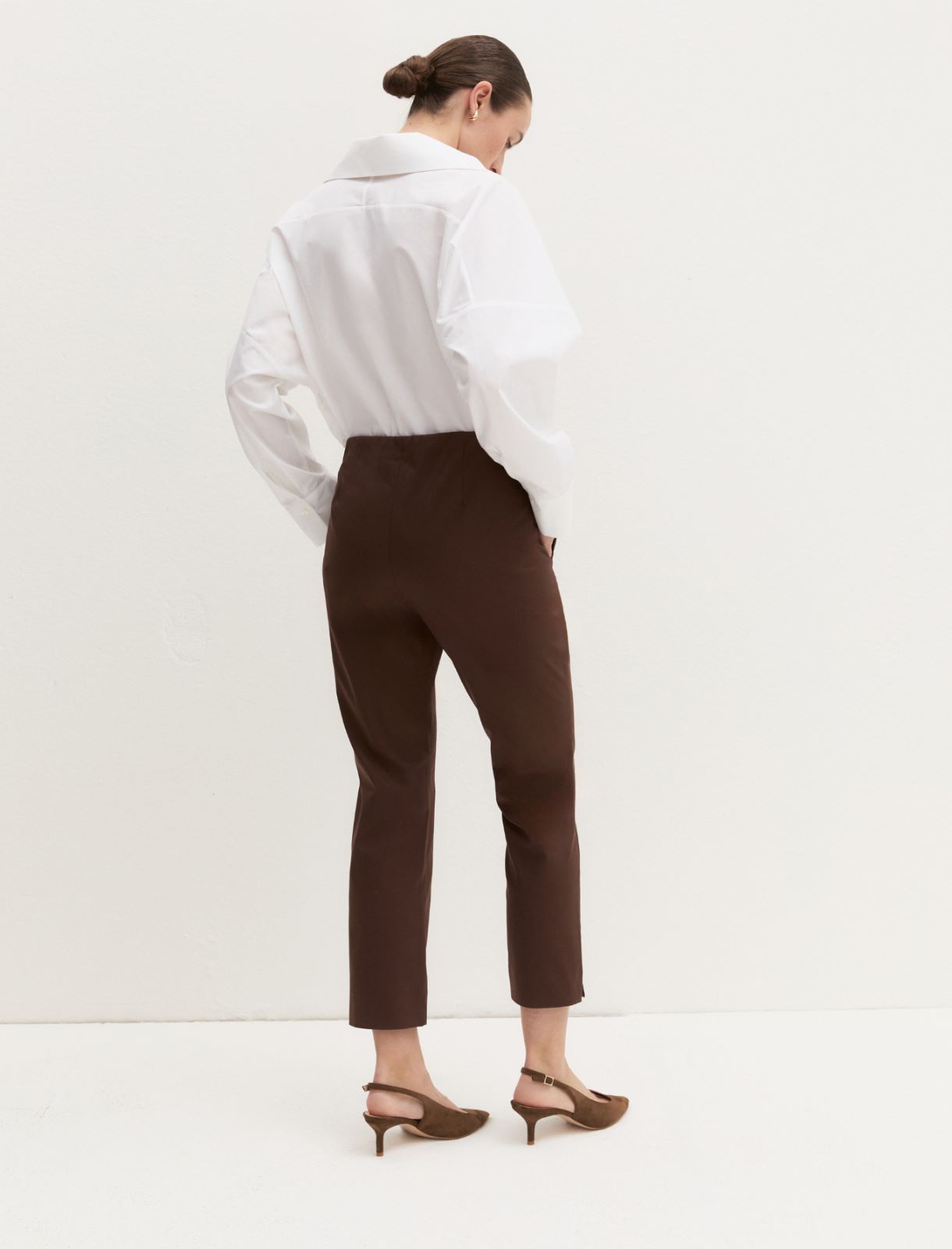 Stretch cotton Capri trousers - COFFEE - Emme - 3