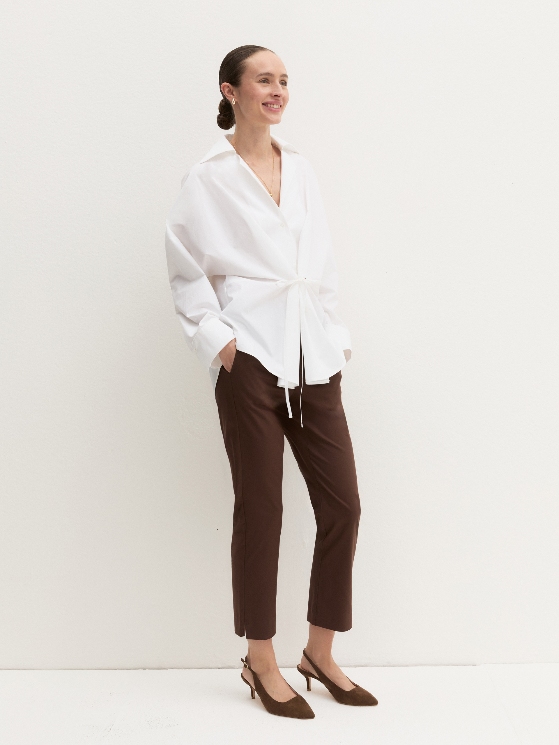 Stretch cotton Capri trousers - COFFEE - Emme - 1