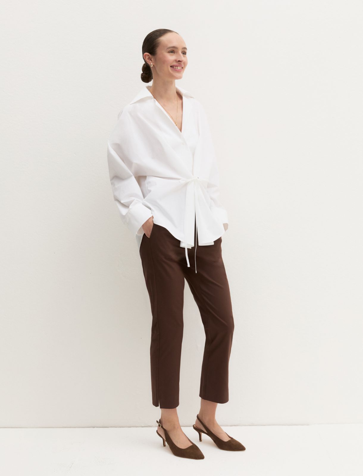 Stretch cotton Capri trousers - COFFEE - Emme