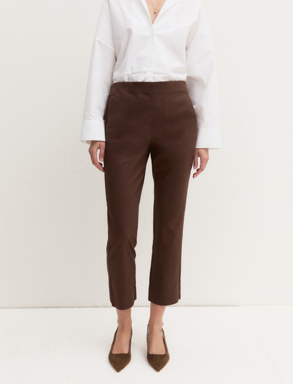 Stretch cotton Capri trousers - COFFEE - Emme - 6