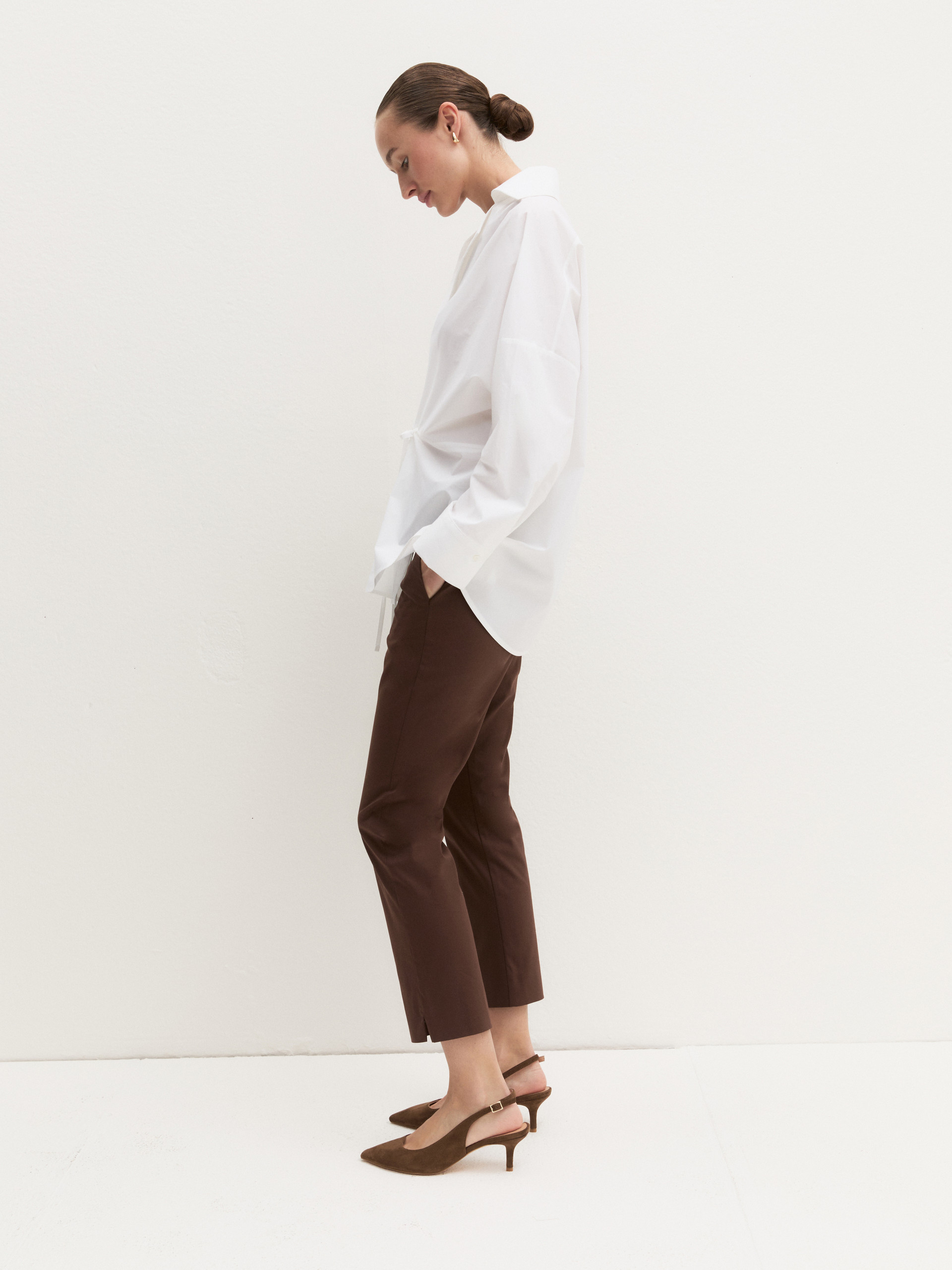 Stretch cotton Capri trousers - COFFEE - Emme - 2