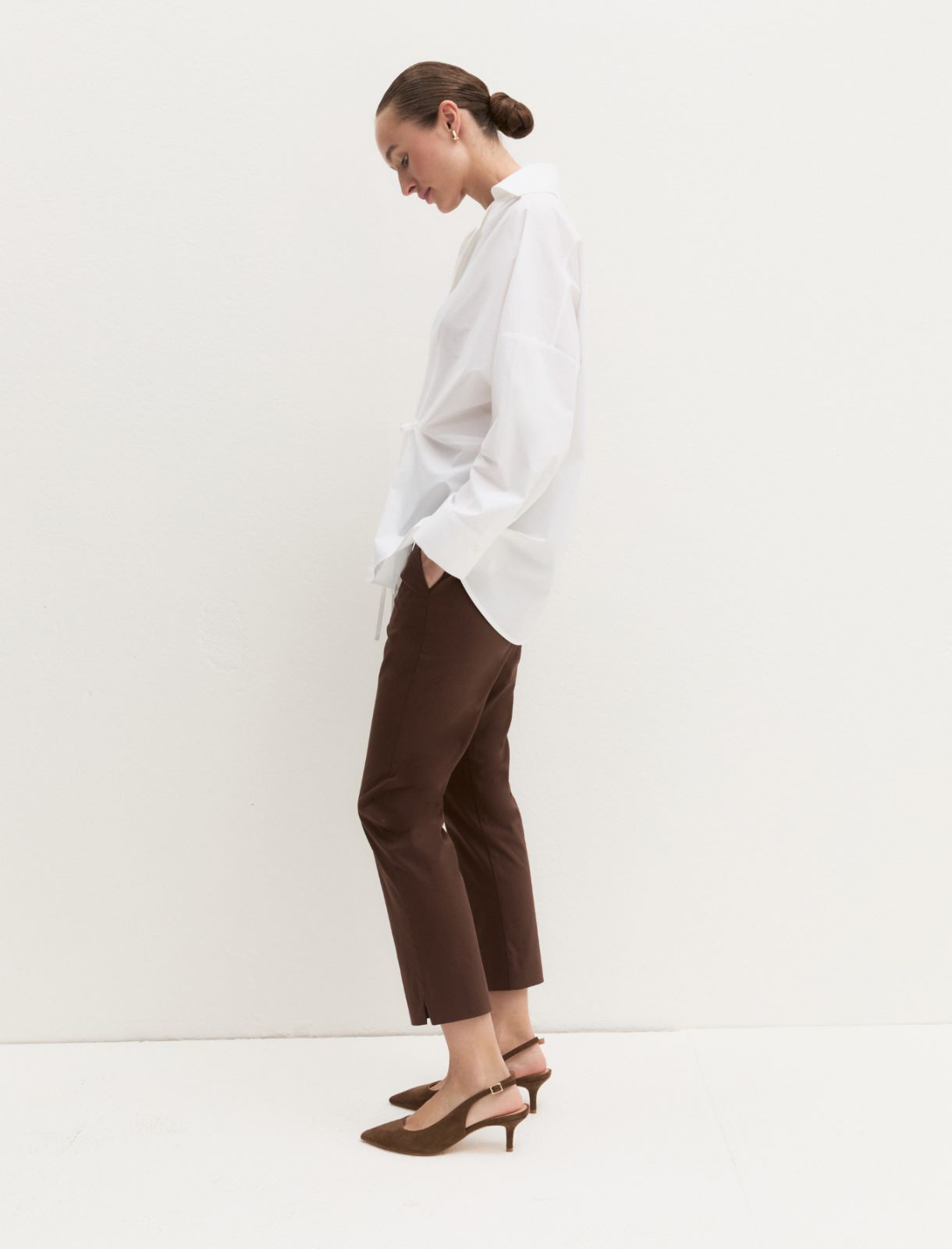 Stretch cotton Capri trousers - COFFEE - Emme - 2