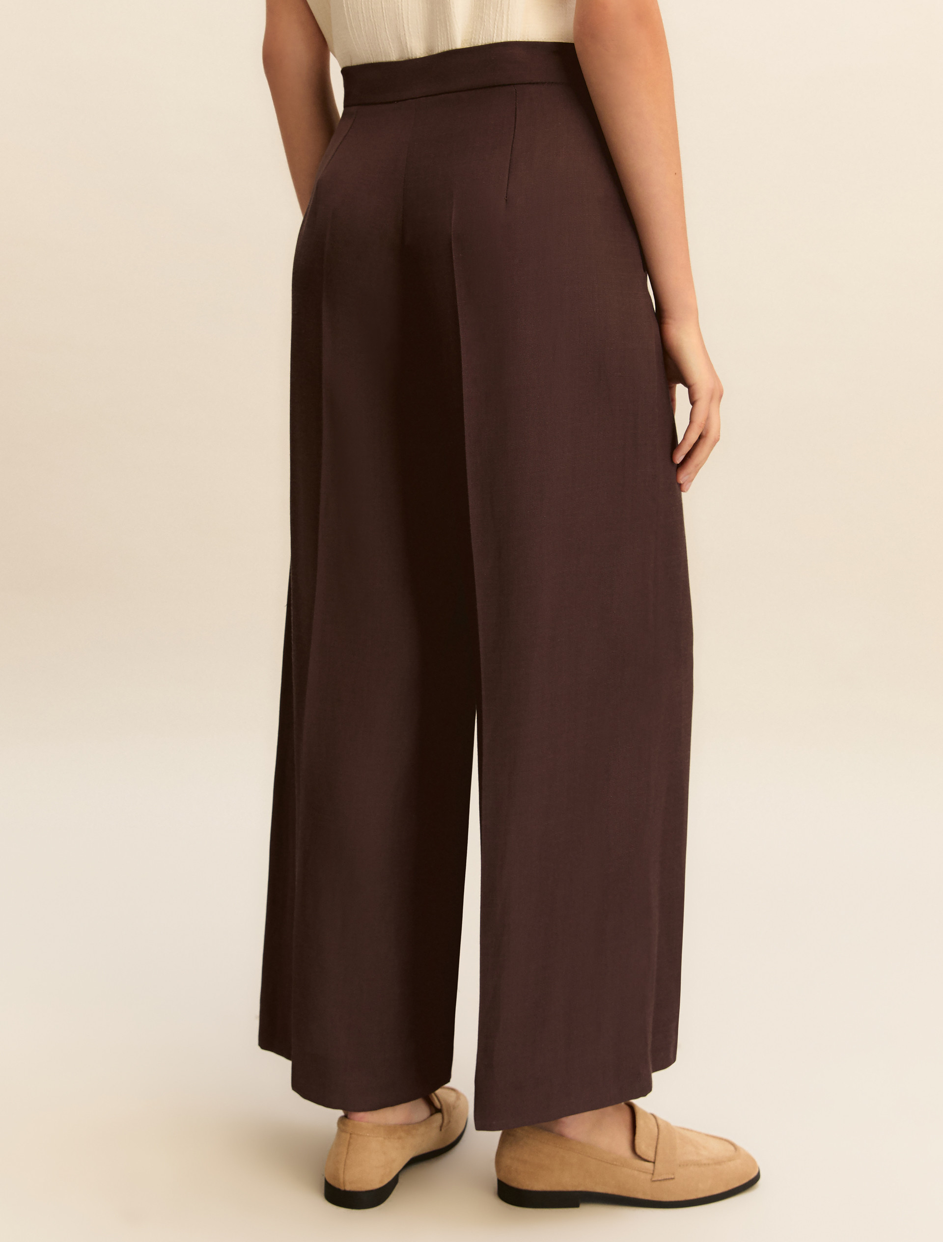 Straight-fit linen-blend twill trousers - DARK BROWN - Emme - 3