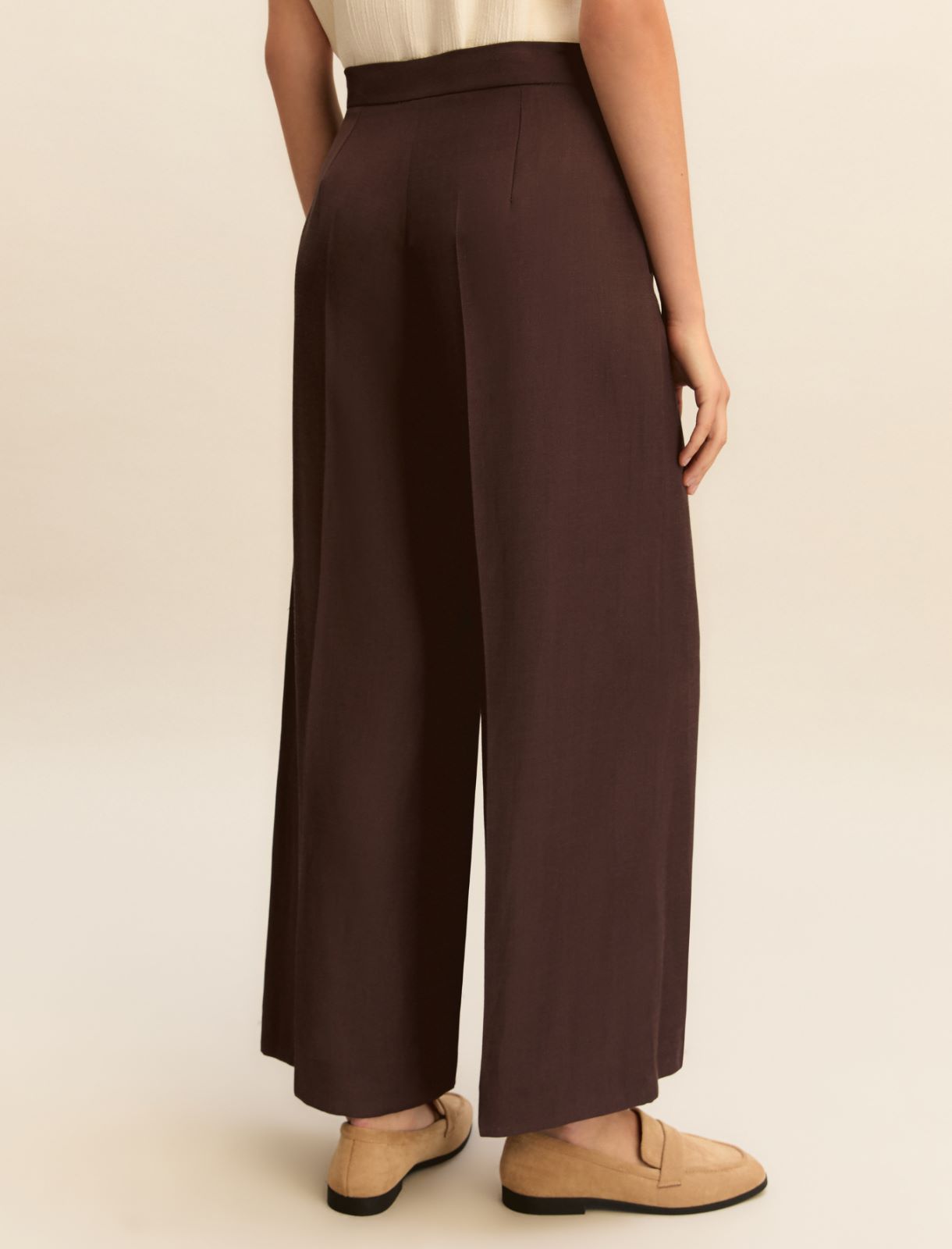 Straight-fit linen-blend twill trousers - DARK BROWN - Emme - 3