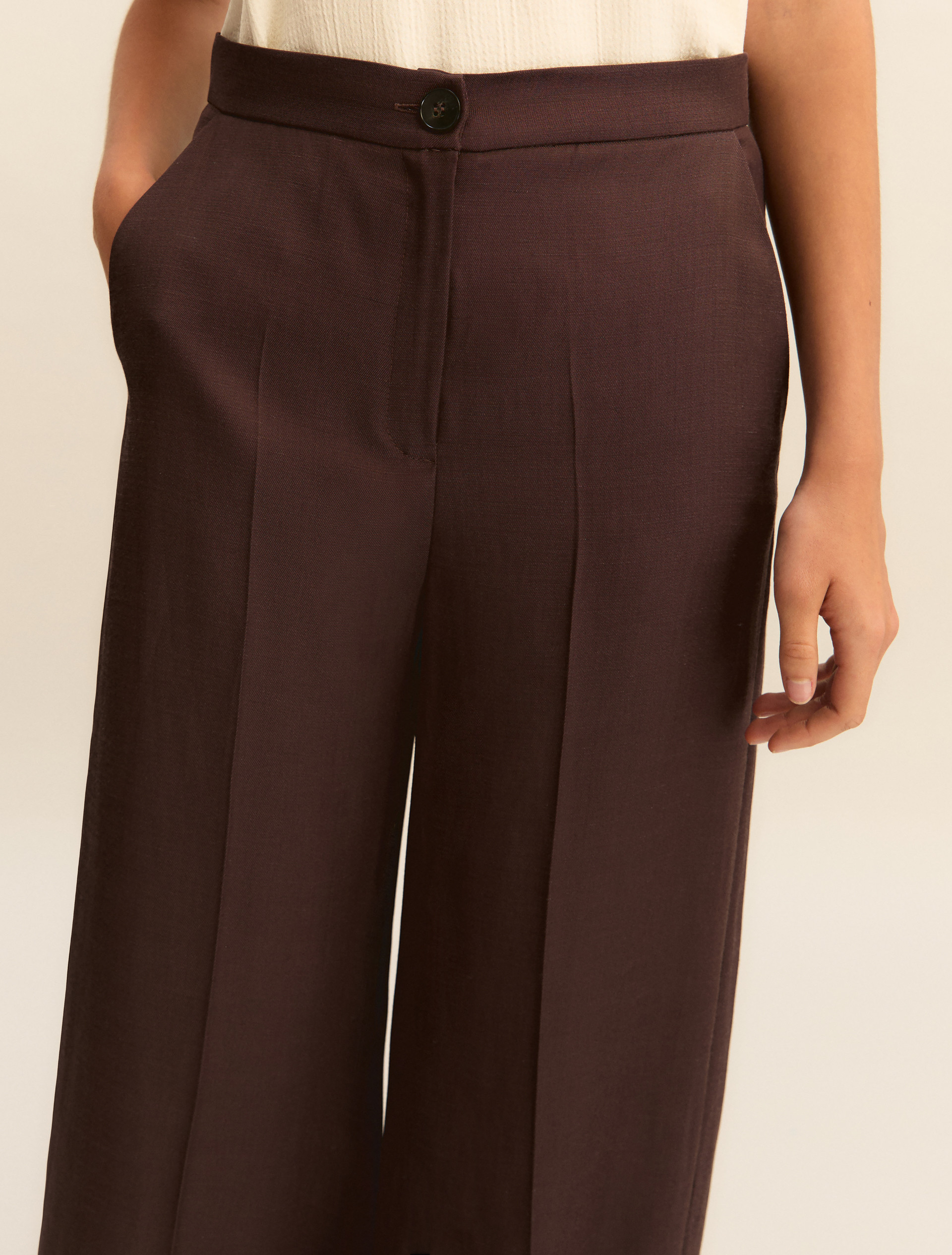 Straight-fit linen-blend twill trousers - DARK BROWN - Emme - 5
