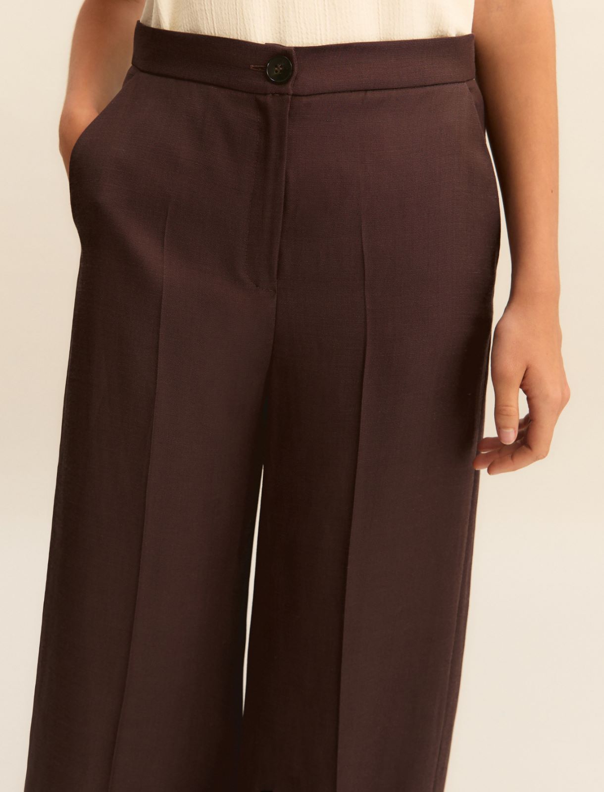 Straight-fit linen-blend twill trousers - DARK BROWN - Emme - 5