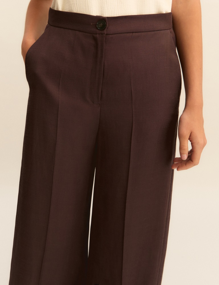 Straight-fit linen-blend twill trousers - Emme - 4