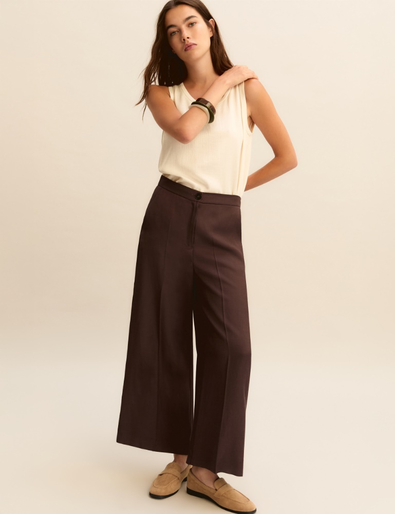 Straight-fit linen-blend twill trousers - Emme