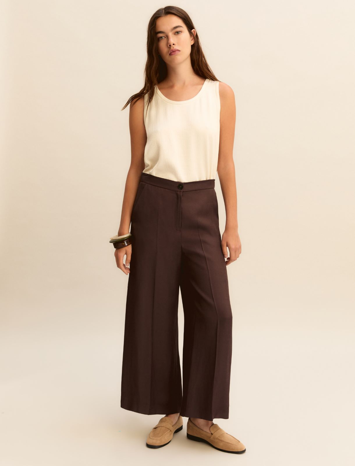 Straight-fit linen-blend twill trousers - DARK BROWN - Emme - 2