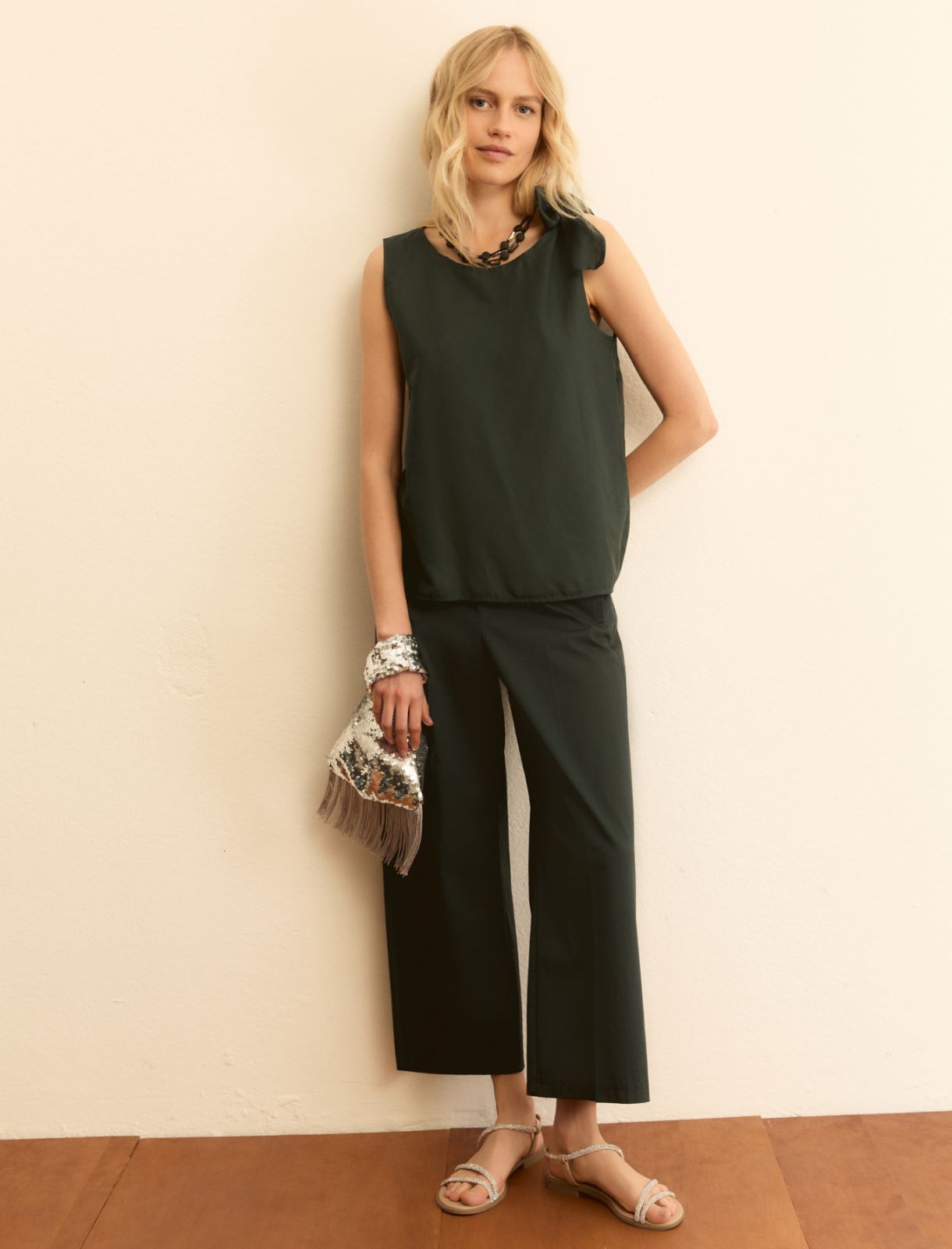 Straight-fit stretch gabardine trousers - DARK GREEN - Emme - 4