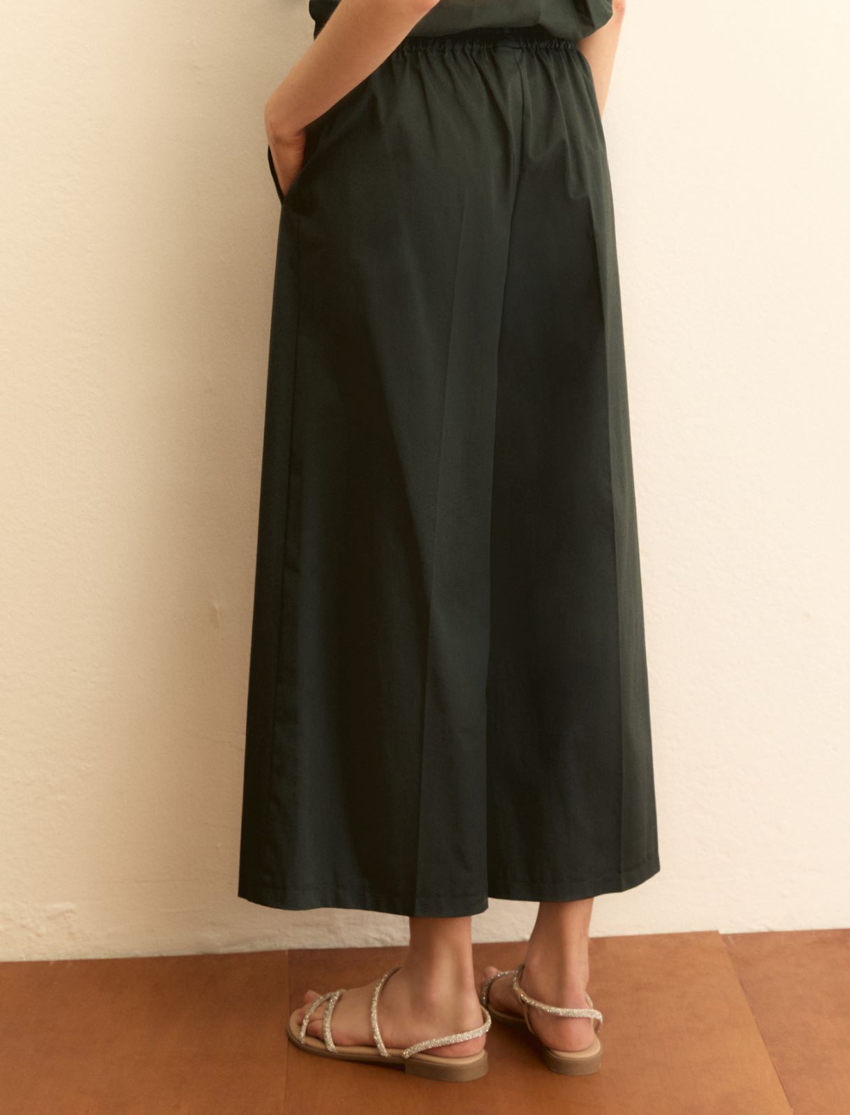 Straight-fit stretch gabardine trousers - DARK GREEN - Emme - 3