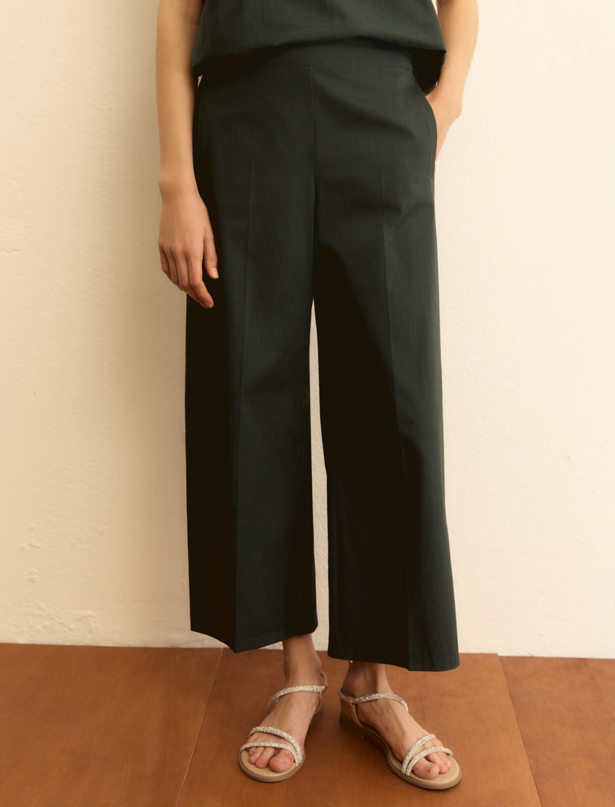 Straight-fit stretch gabardine trousers - DARK GREEN - Emme - 5