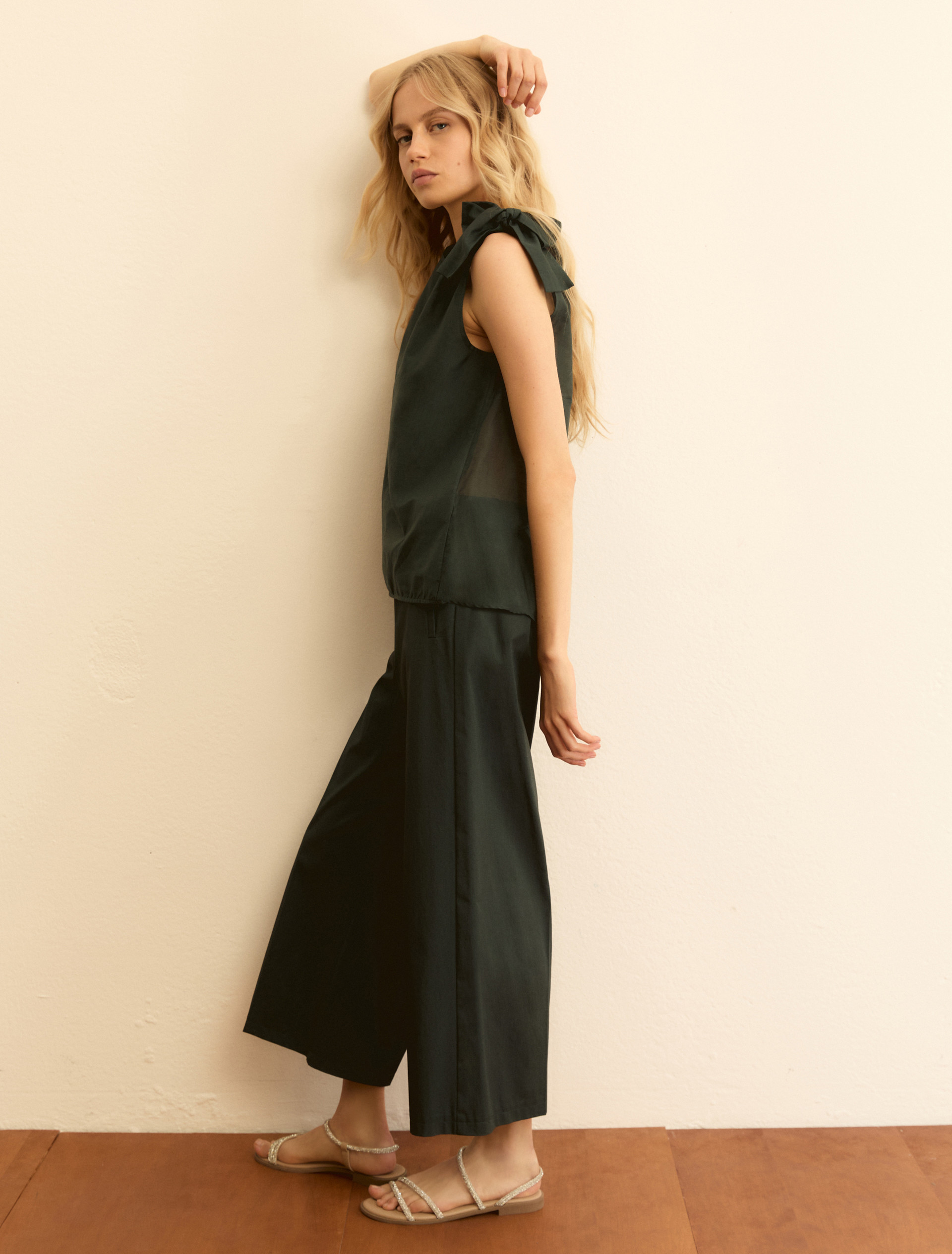 Straight-fit stretch gabardine trousers - DARK GREEN - Emme - 1