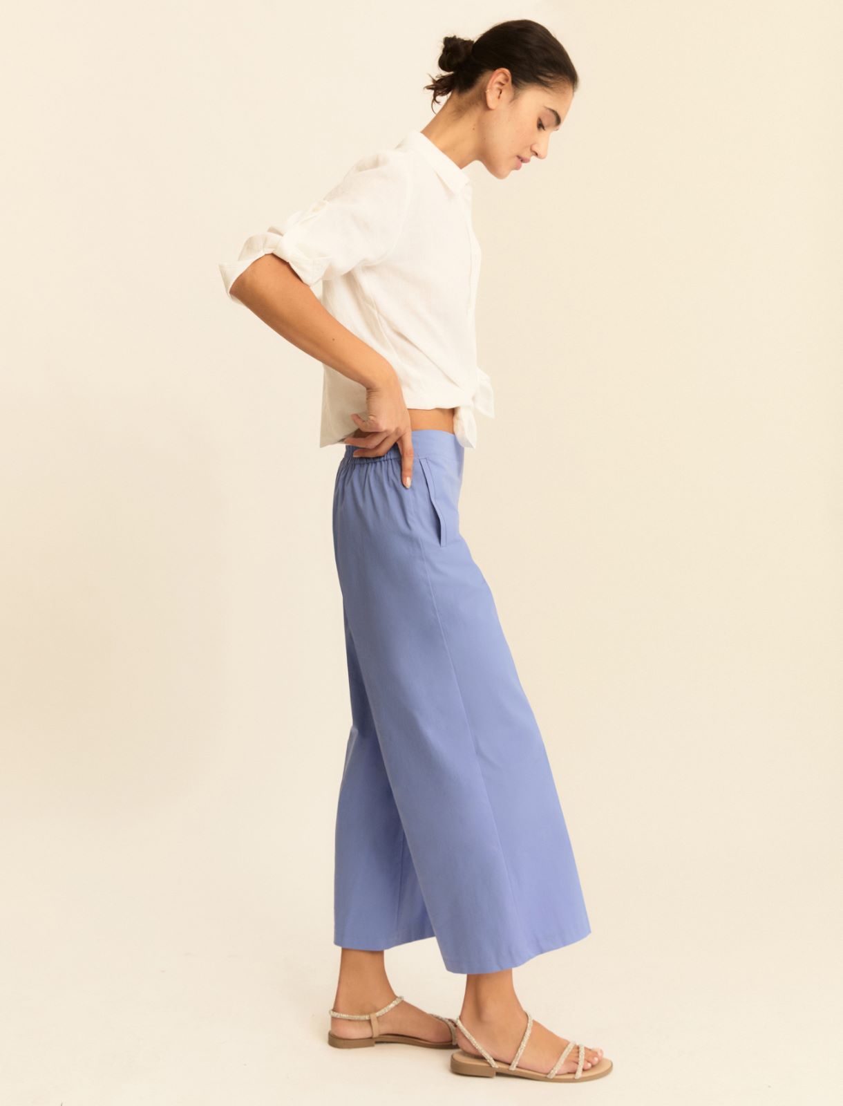 Pantalone dritto in gabardina stretch - PERVINCA - Emme