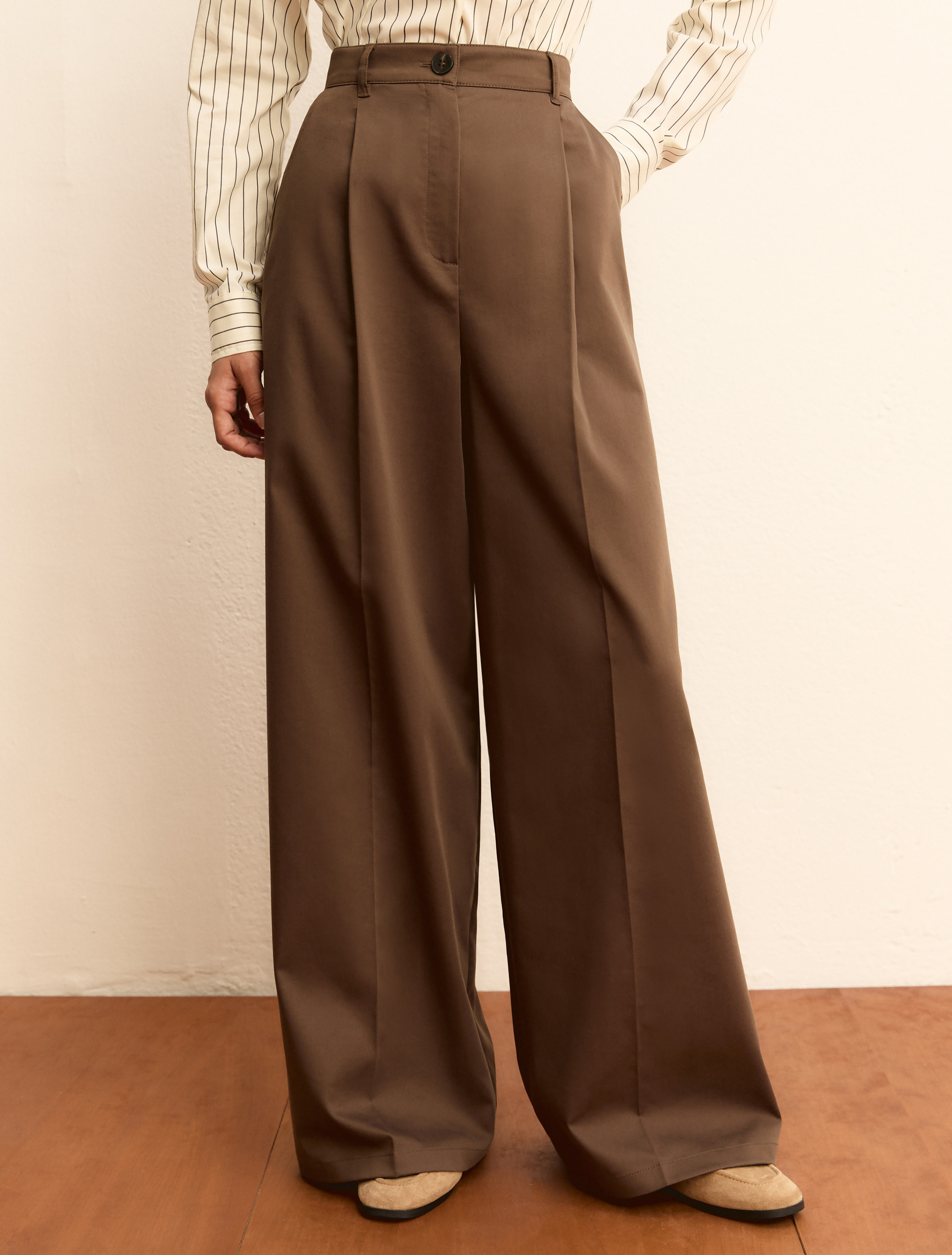 Stretch cotton satin trousers - KAKI - Emme - 3