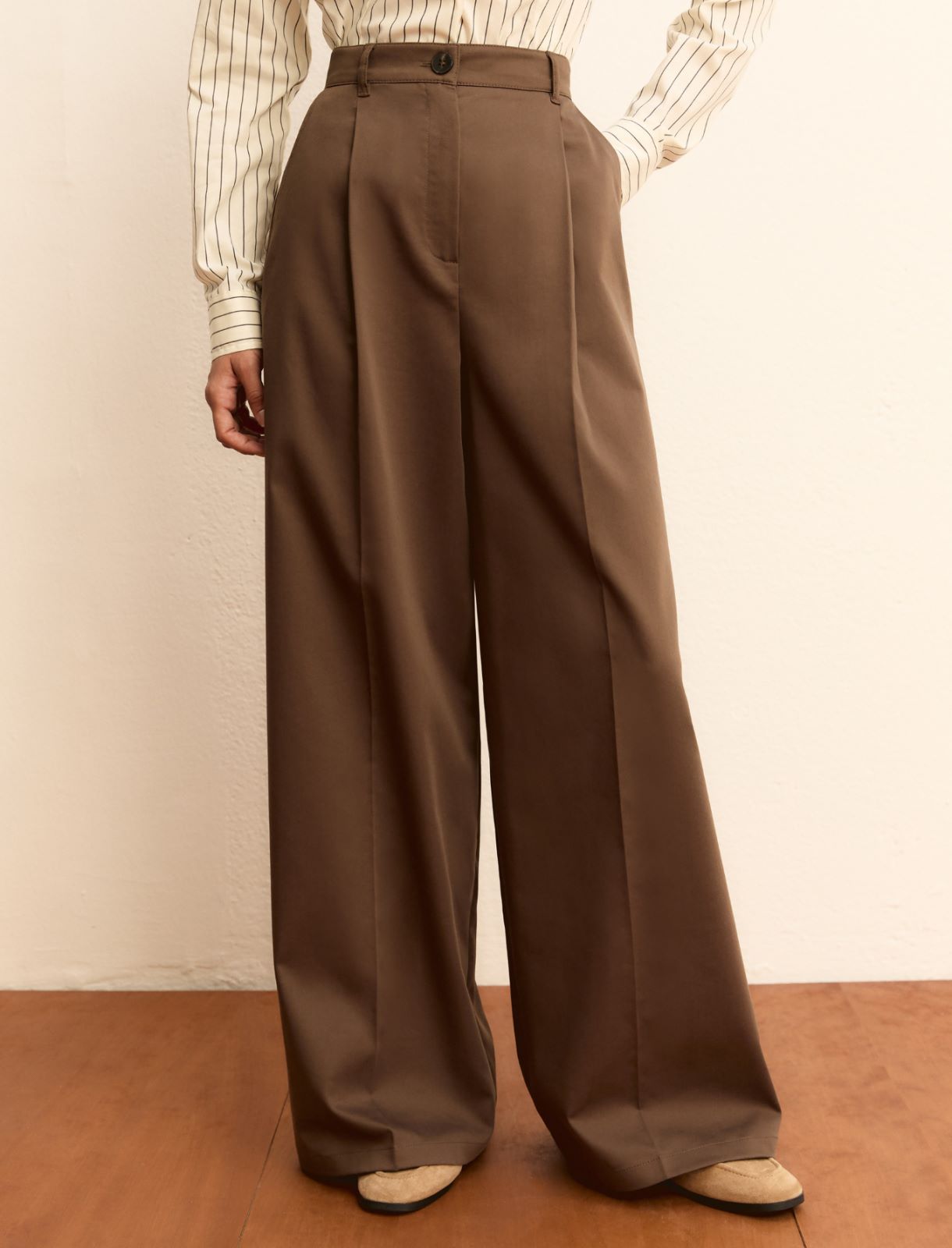 Stretch cotton satin trousers - KAKI - Emme - 3