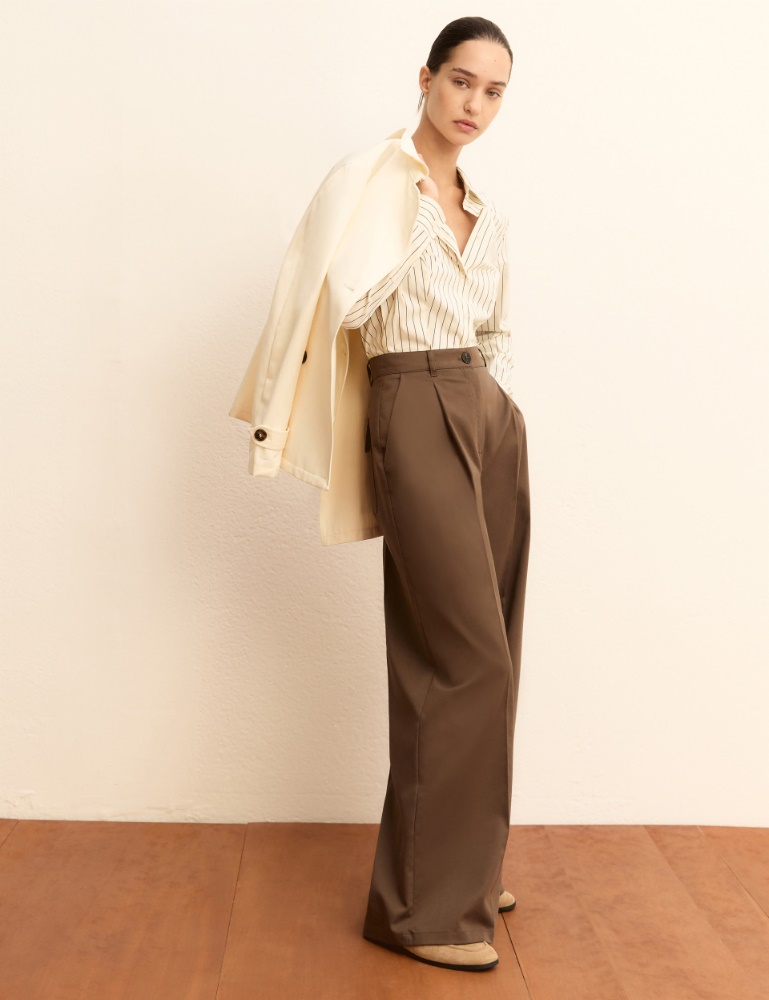 Stretch cotton satin trousers - KAKI