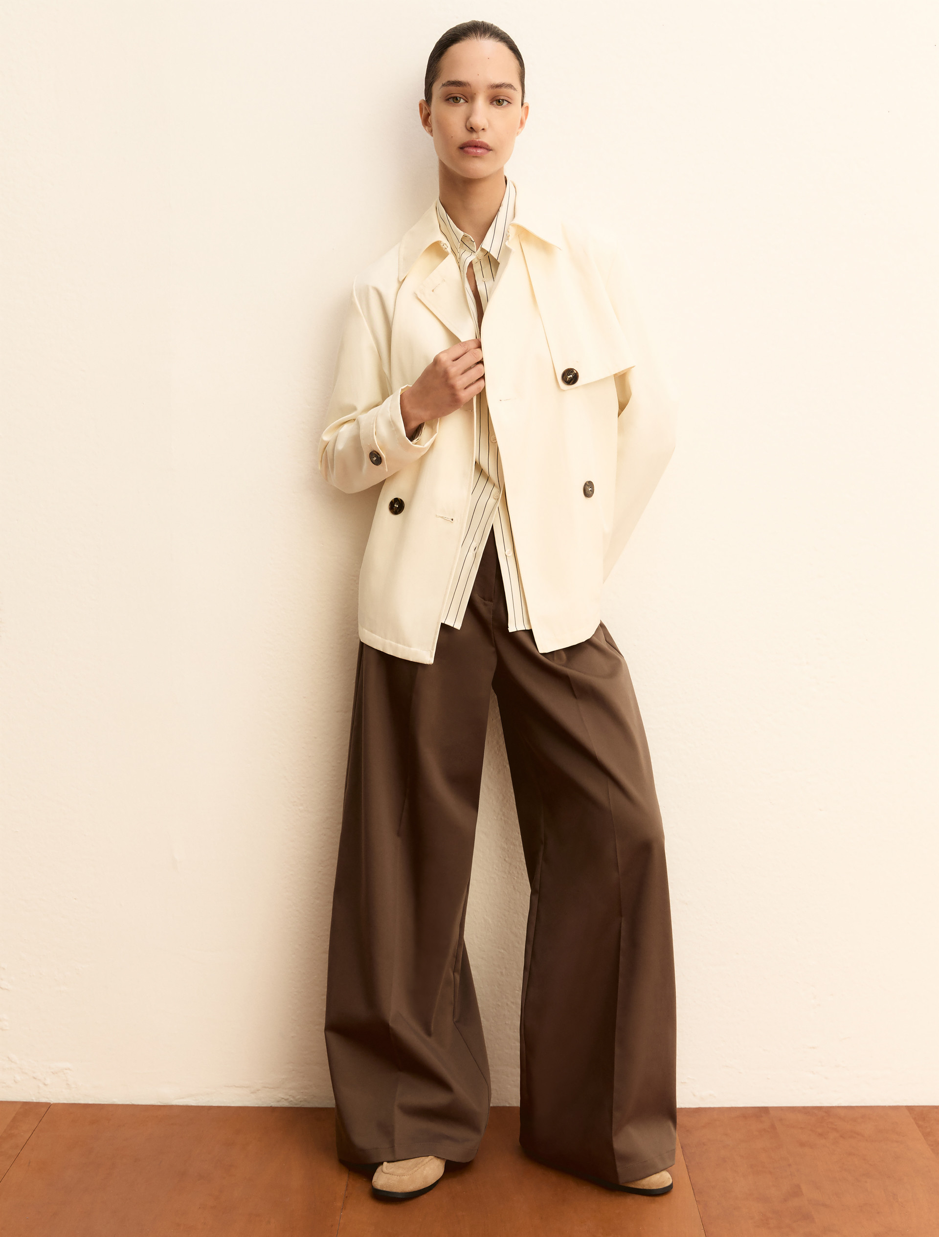 Stretch cotton satin trousers - KAKI - Emme - 1