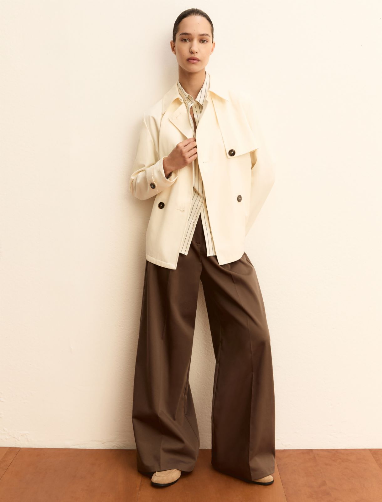 Stretch cotton satin trousers - KAKI - Emme