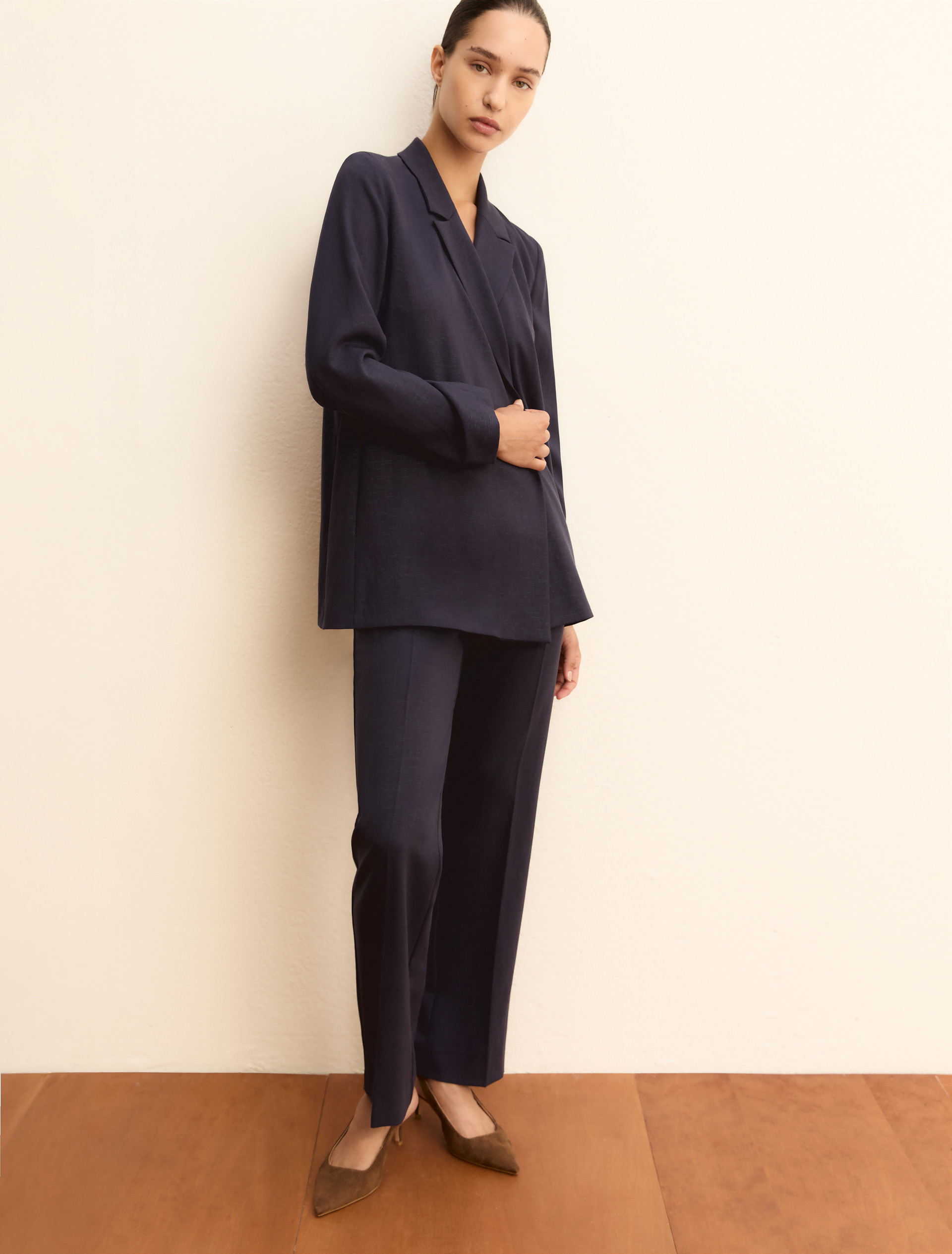 Flowing lamé-adorned trousers - NAVY - Emme - 1