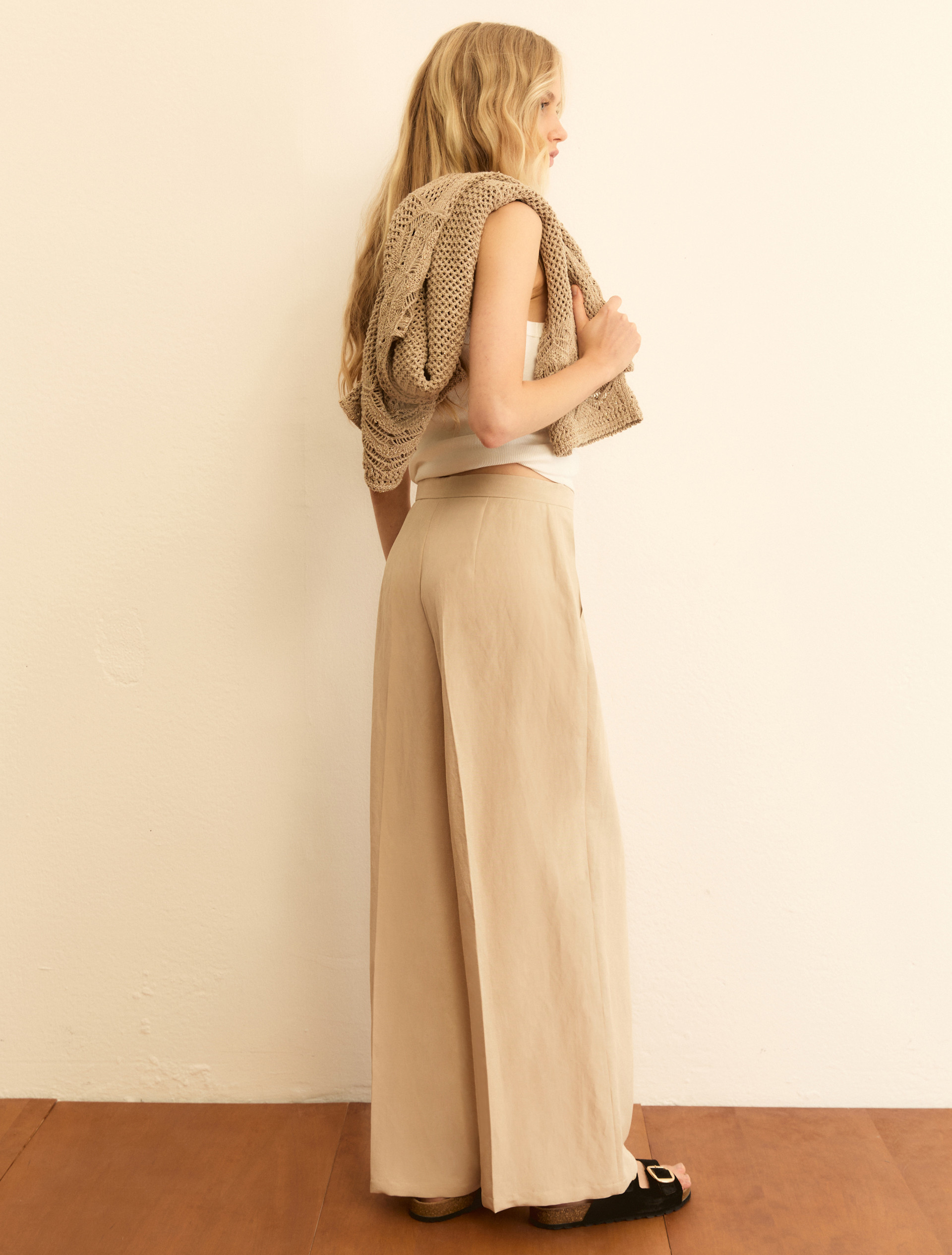 Pantalone fluido in viscosa e lino - BEIGE - Emme - 3