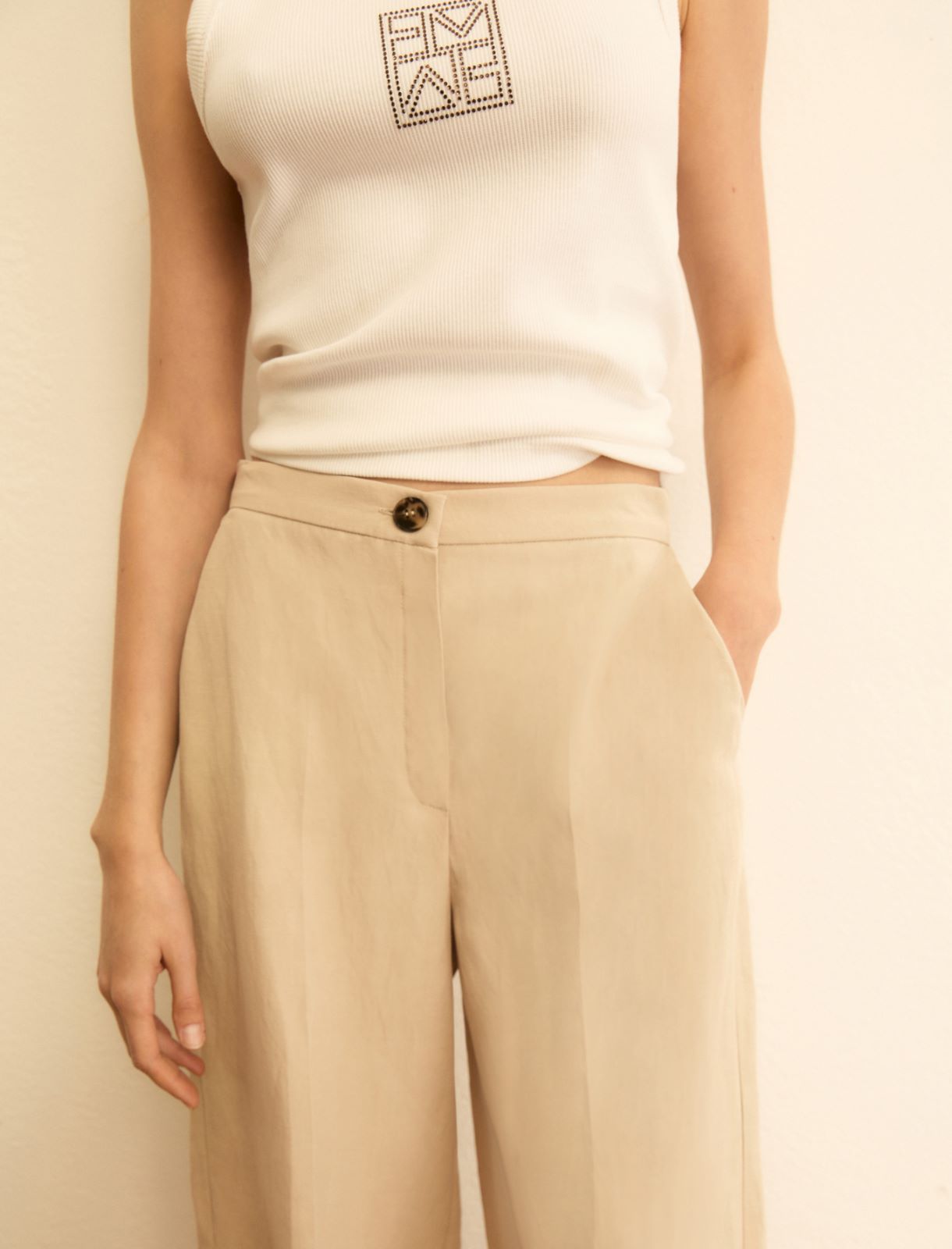 Pantalone fluido in viscosa e lino - BEIGE - Emme - 4