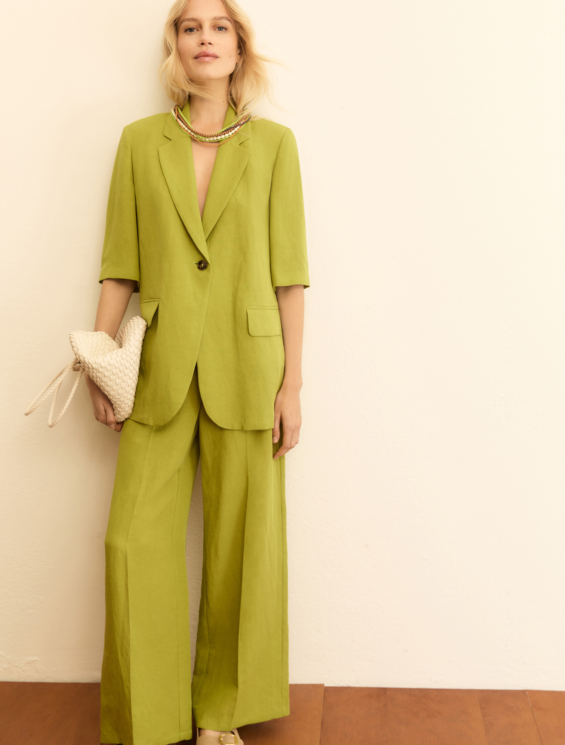 Pantalone fluido in viscosa e lino - VERDE MELA - Emme - 1