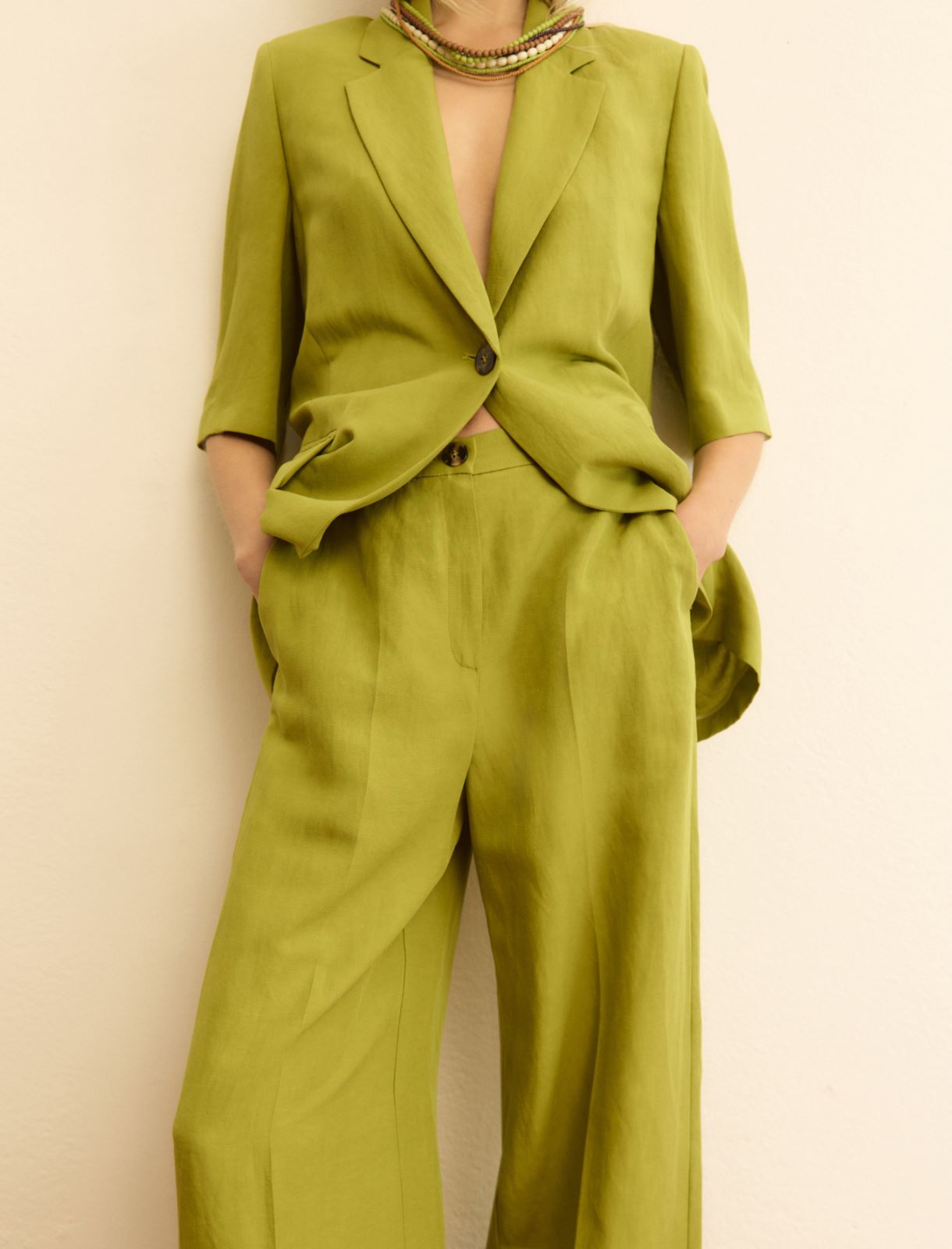 Pantalone fluido in viscosa e lino - VERDE MELA - Emme - 5