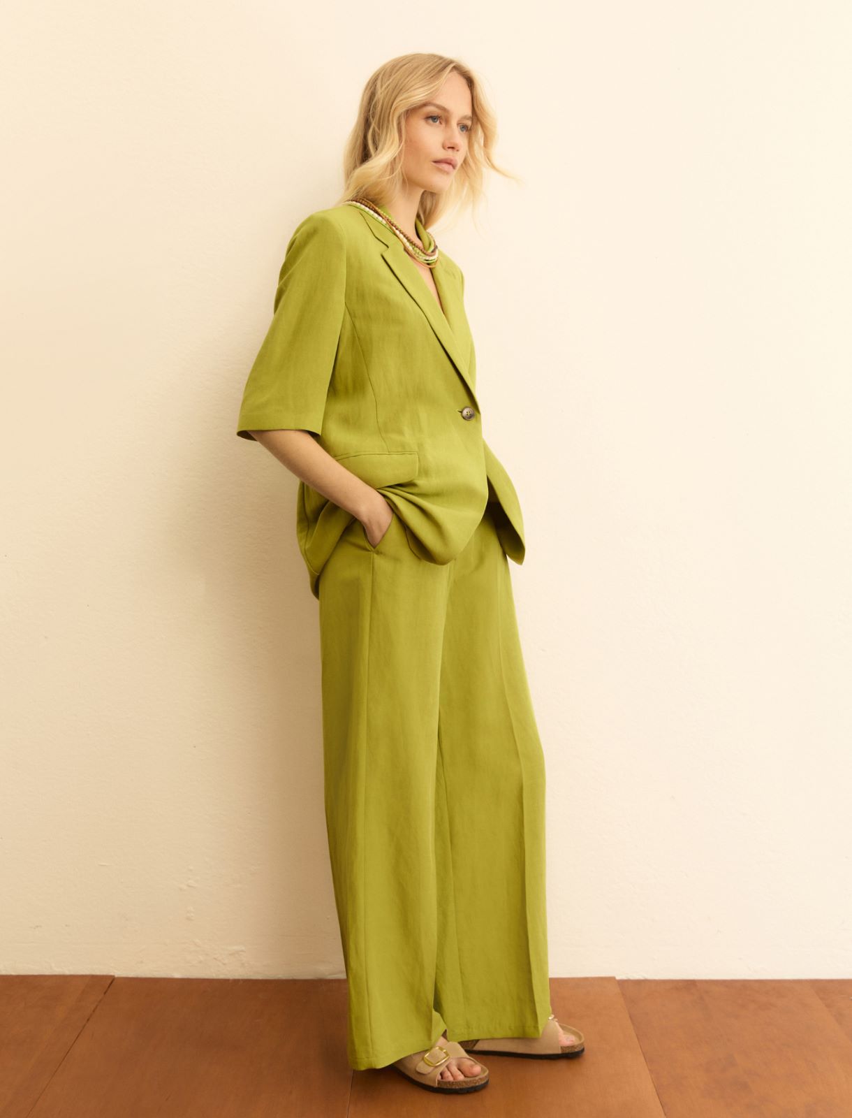 Pantalone fluido in viscosa e lino - VERDE MELA - Emme - 6