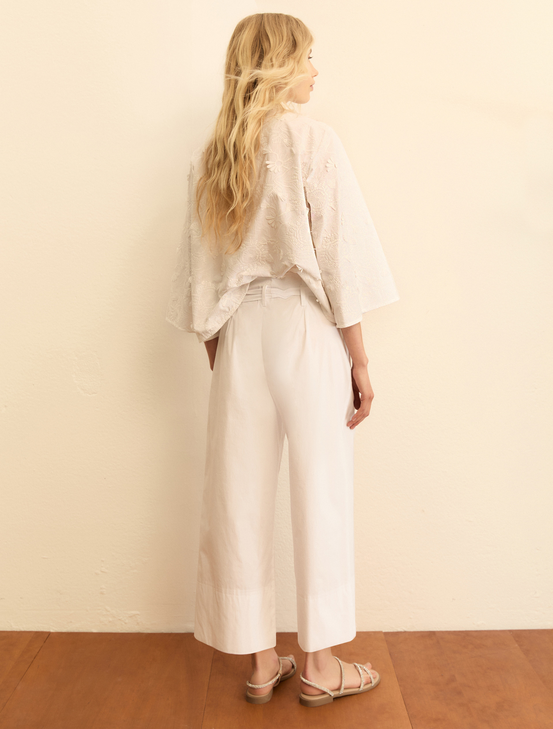Belted poplin trousers - WHITE - Emme - 3