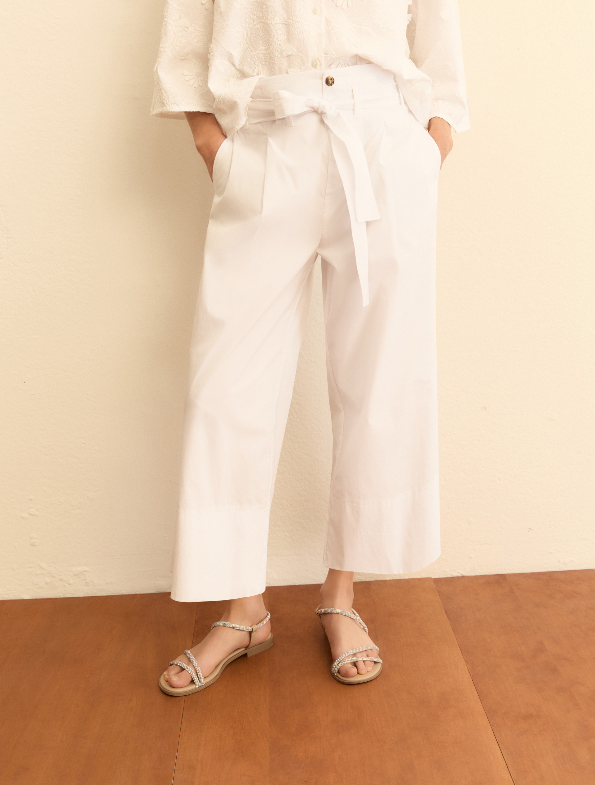 Belted poplin trousers - WHITE - Emme - 5