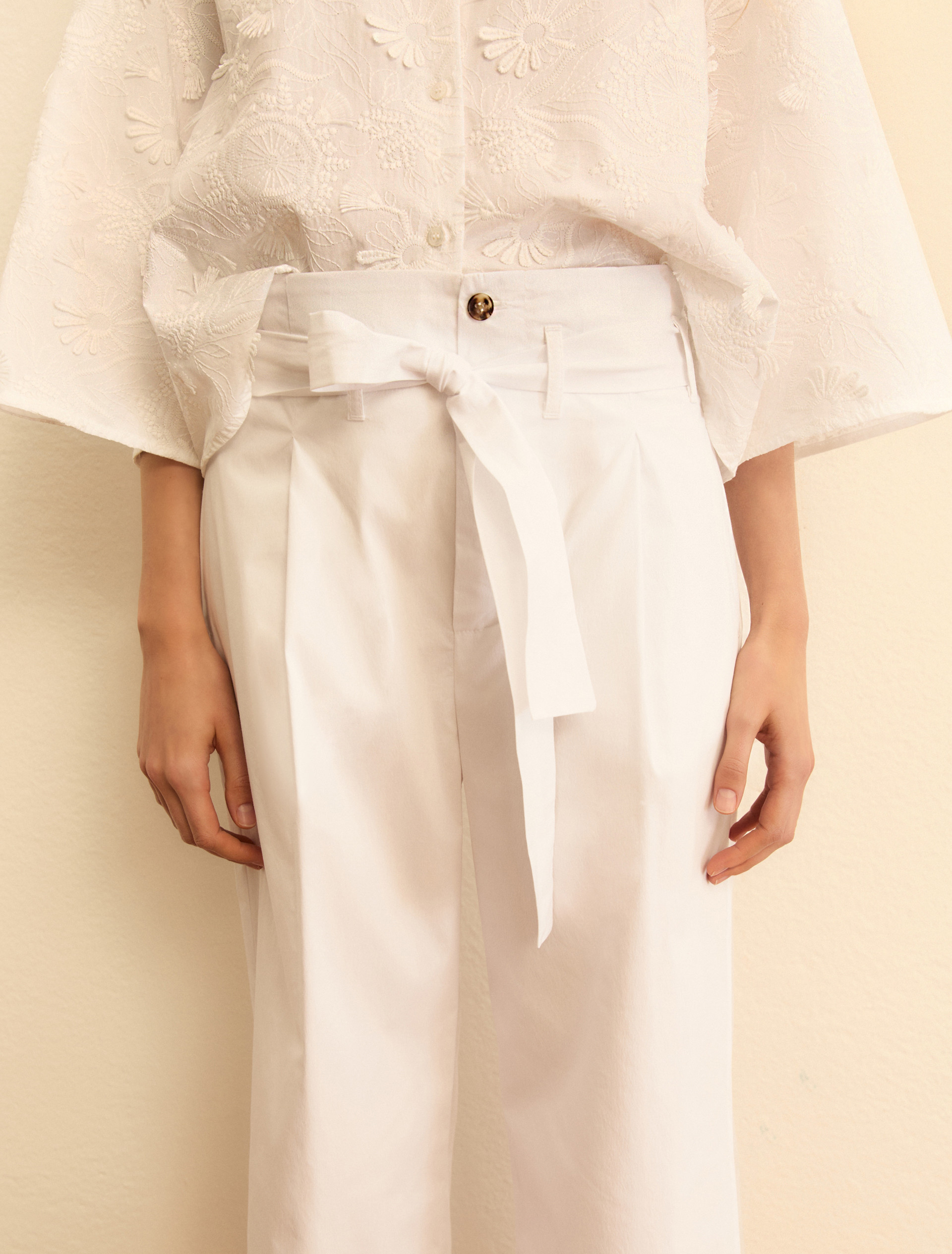 Belted poplin trousers - WHITE - Emme - 6