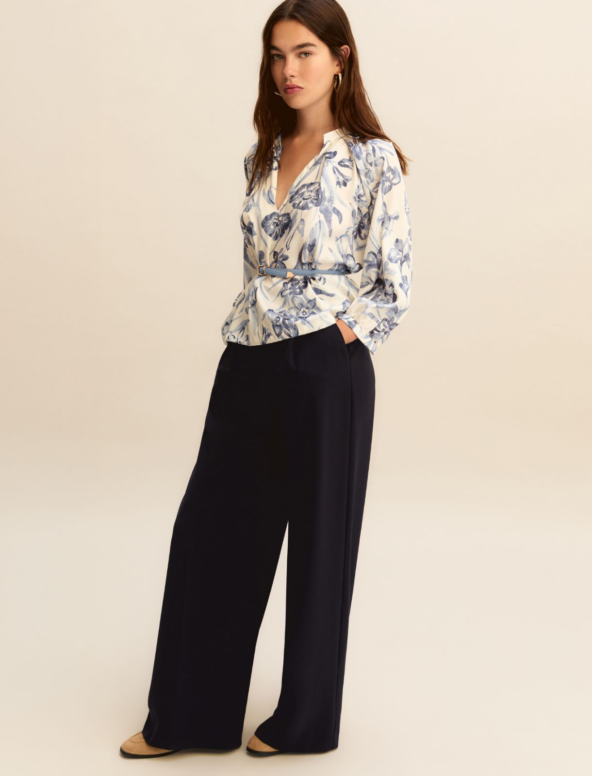 Wide-fit stretch twill trousers - NAVY - Emme