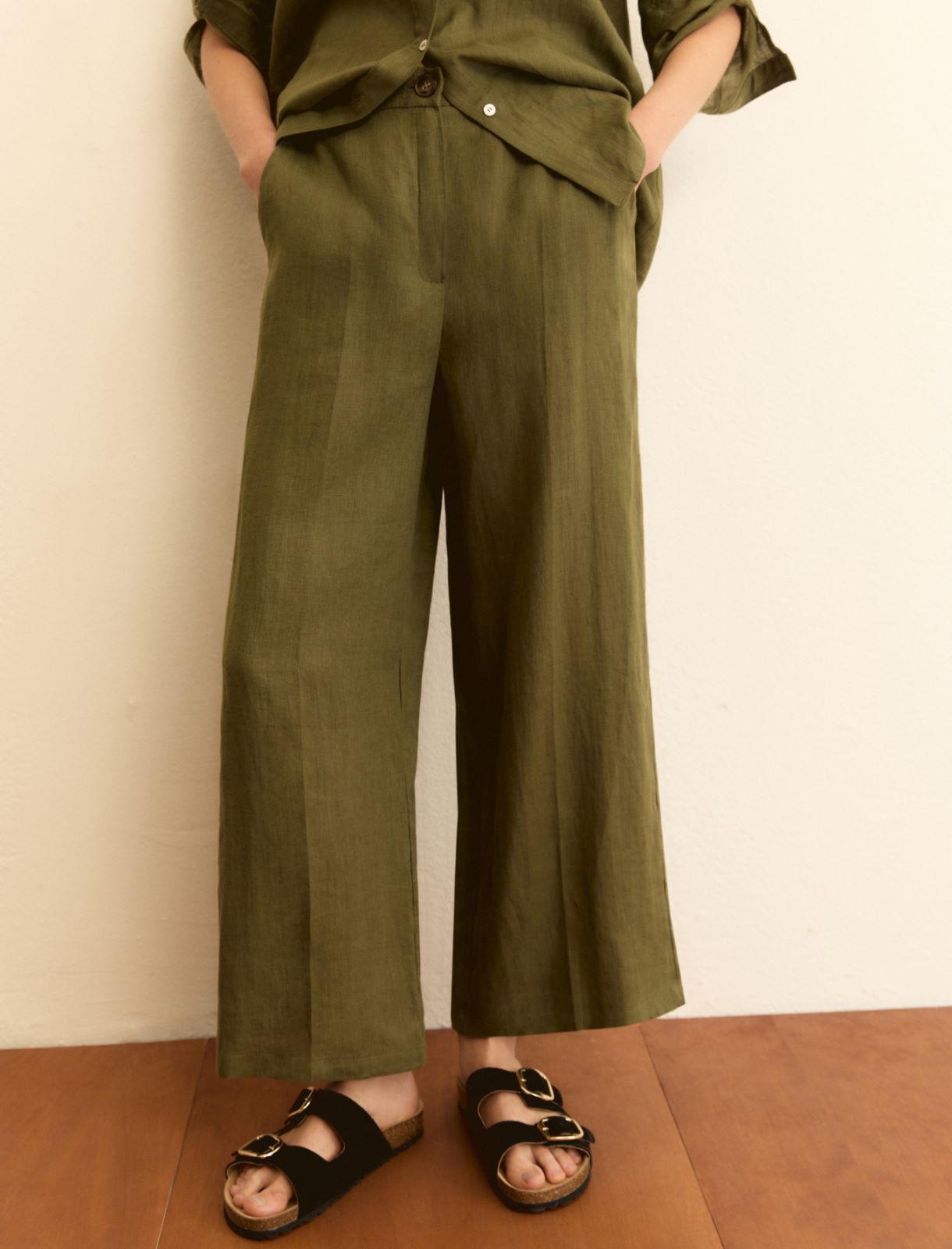 Straight linen trousers - MILITARY GREEN - Emme - 5