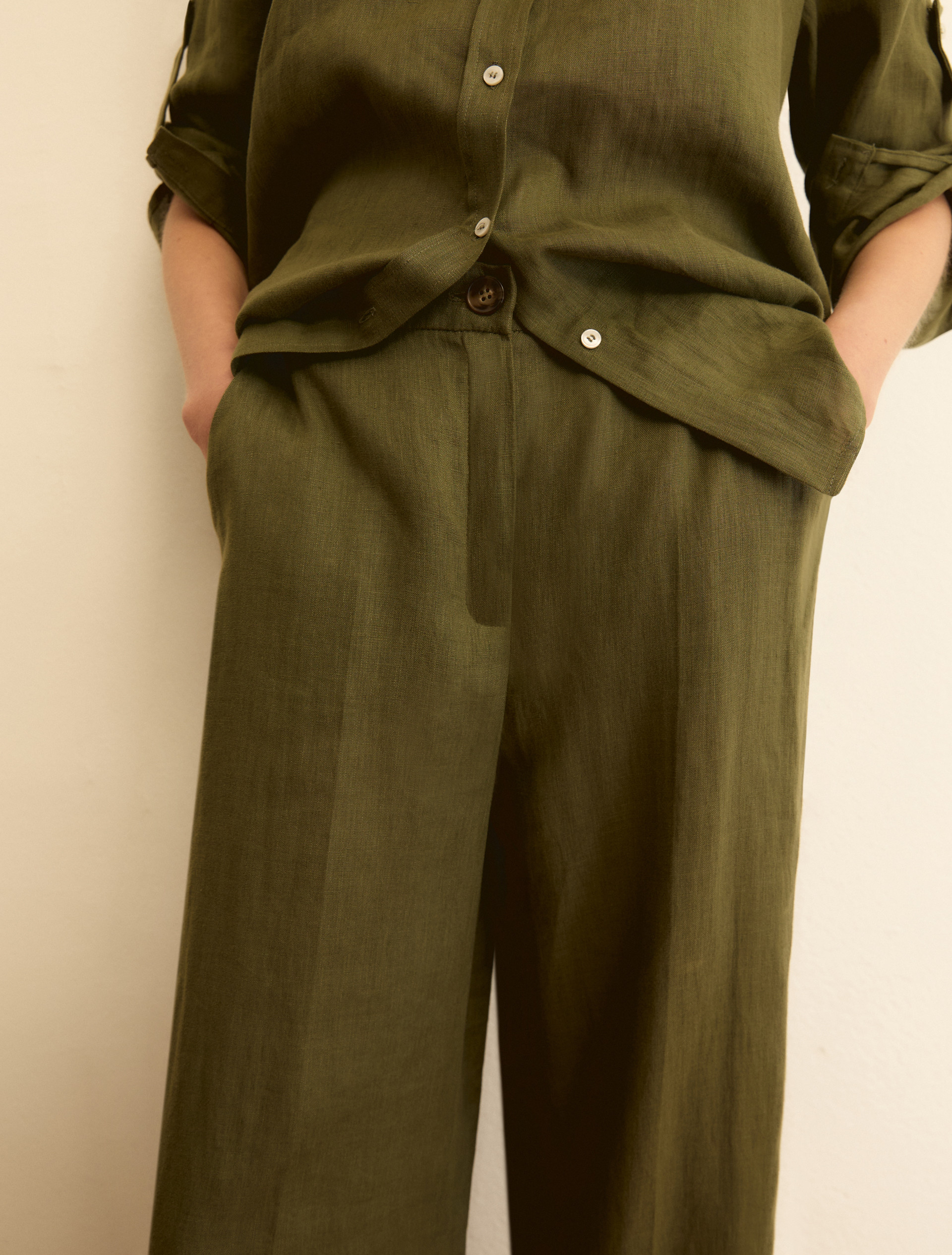 Straight linen trousers - MILITARY GREEN - Emme - 6